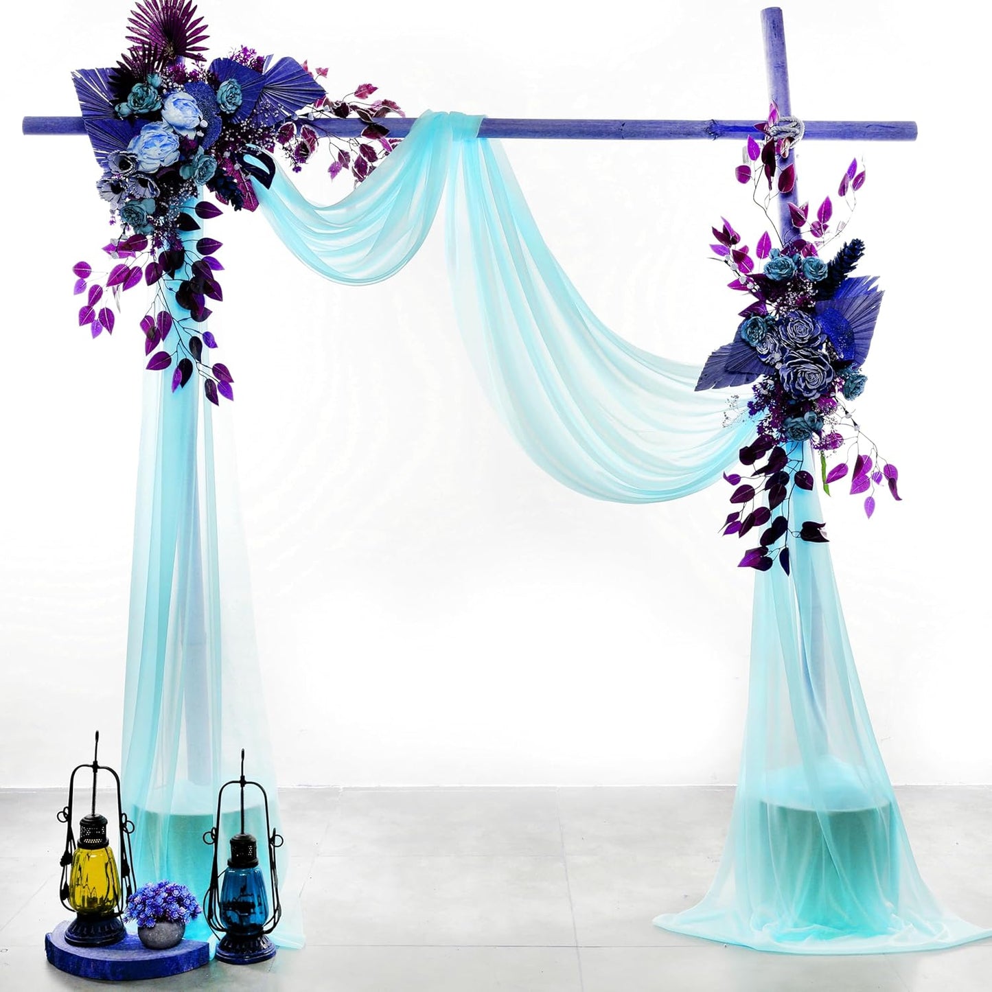 VDS Pack of 4 Panel (30 Inch X 20 Feet) Wedding Arch Draping Fabric Sheer Chiffon Fabric Drapery for Wedding Ceremony Reception Swag Backdrop Canopy Chuppah ARBO Altars Decoration (Teal)