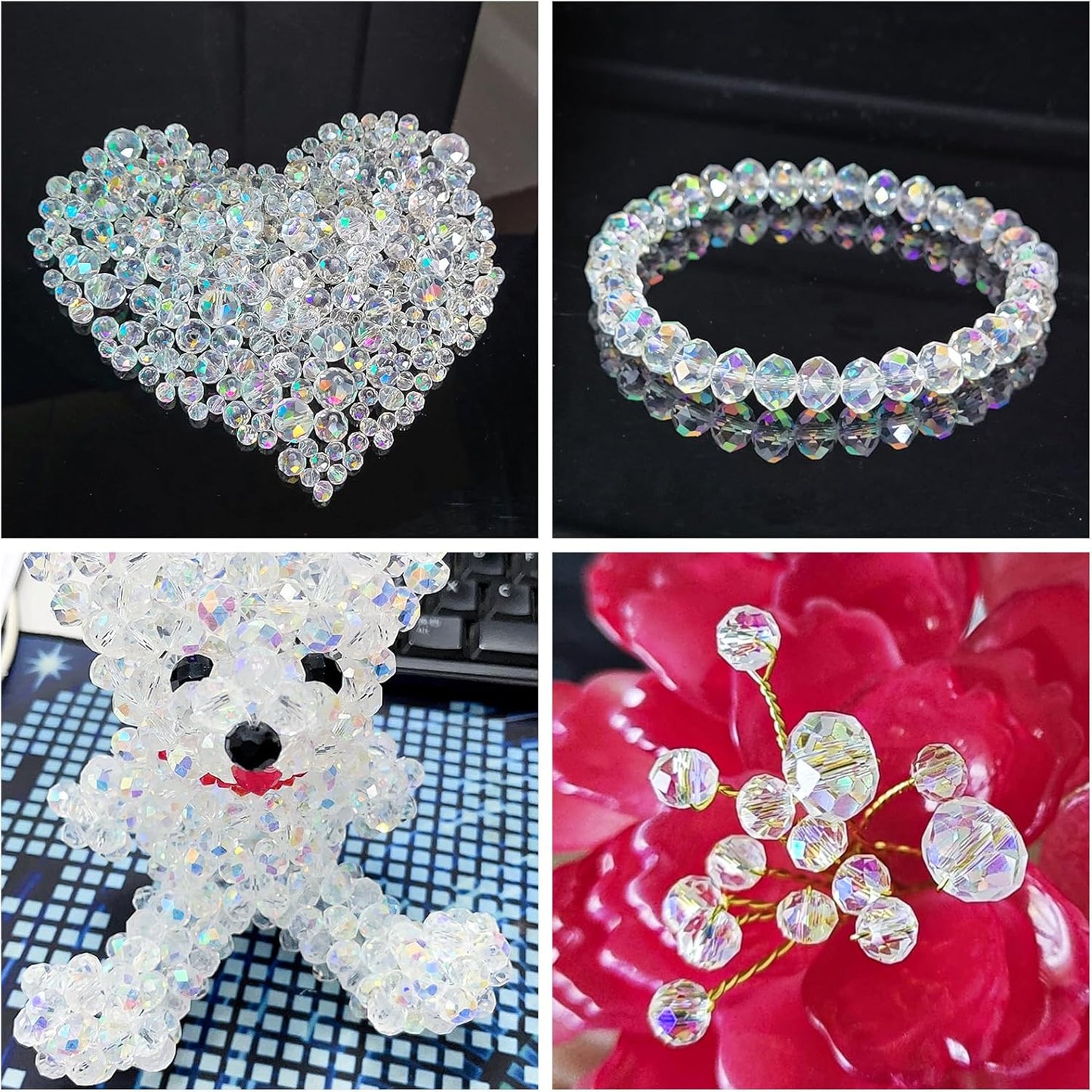 220Pcs 10mm Crystal Glass Beads for Jewelry Making Beads for Bracelets Necklace Pendants Making Supplies(White AB Color)