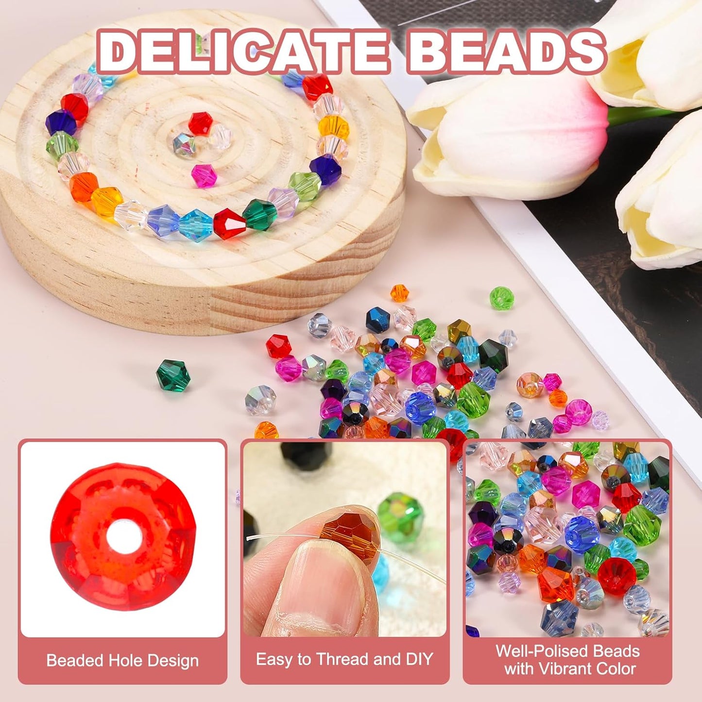PATIKIL 1000pcs 4mm Bicone Glass Crystal Beads, Faceted Glass Spacer Beads with Box for Jewelry Making Bracelet Necklace Earrings DIY Suncatcher Craft, Dark Red