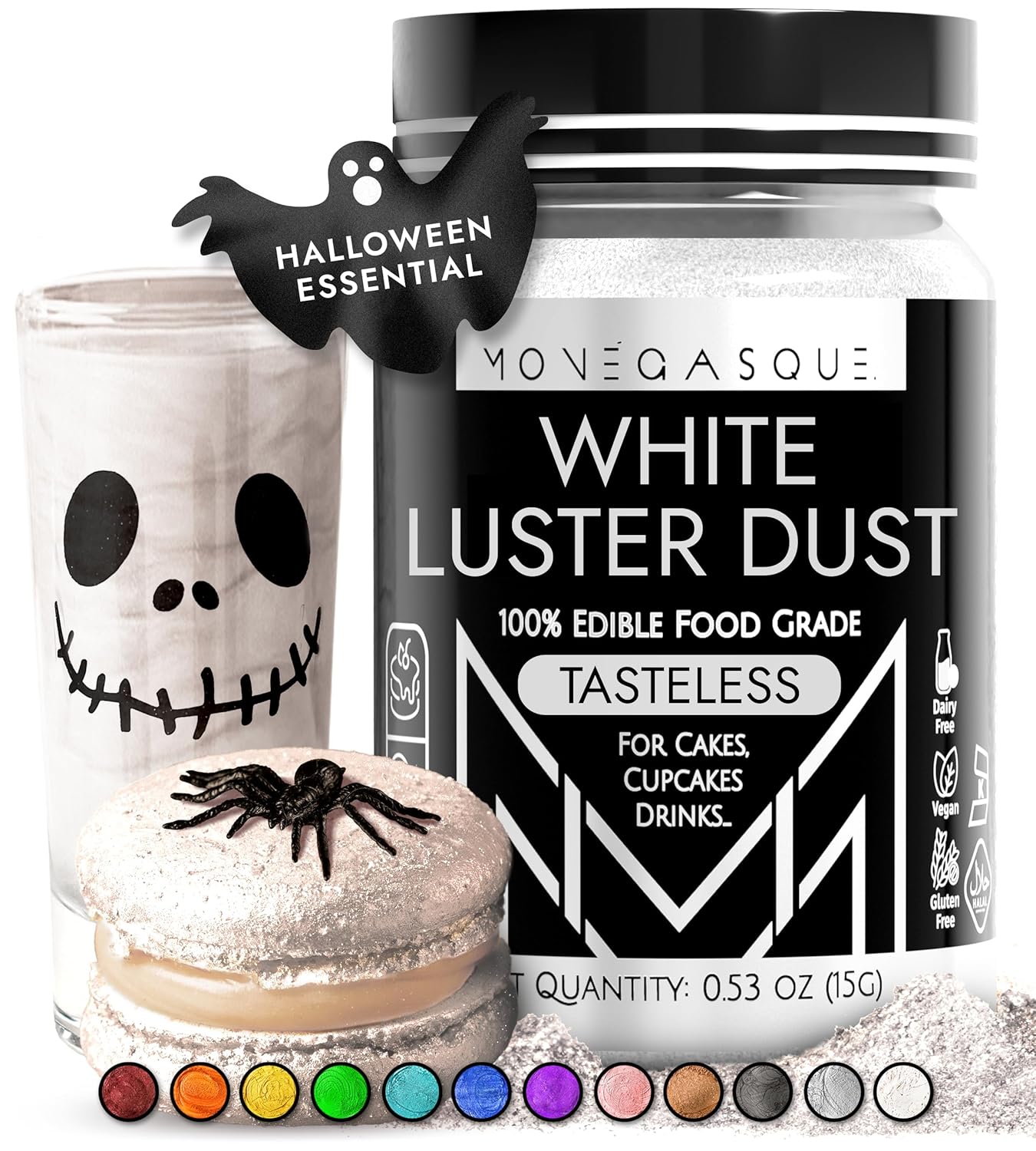 MONÉGASQUE White Edible Glitter for Drinks 15g – Edible Glitter for Cakes & Cocktails - Halloween Sprinkles White Luster Dust for Cocktail, Cake Decorating, Food Decorations Spray - Drink Shimmer