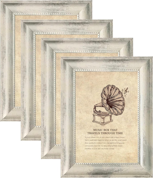 4×6 Picture Frame Set of 4,Vintage Photo Frame, Rustic Retro Picture Frame with Tempered Glass, Decorative Art on Walls and Tabletop Placement Family Friends Wedding Gift