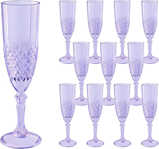 Plastic Champagne Flutes, 12PCS Purple Wine Glasses Goblets Cups Reusable Flute, for Weddings Bachelor Parties Toasting and Events(12,Purple)