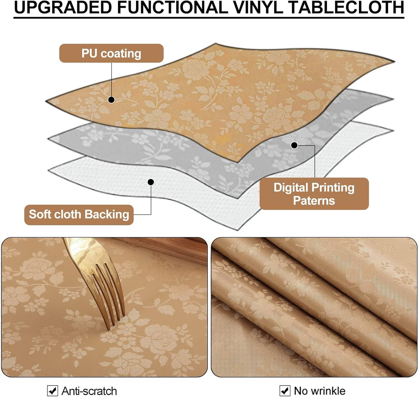 Smiry Rectangle Table Cloth, Waterproof Heavy Duty Vinyl Tablecloths, Wipeable Washable Table Cover for Kitchen and Dining Room (Brown, 60" X 120")
