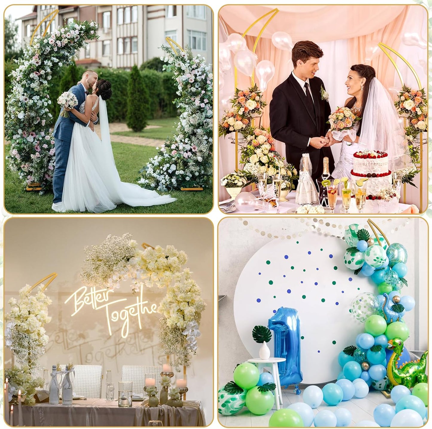 Wedding Arch Stand - 2pcs Large 8.2&6.9Ft Balloon floral Arch Stand Half Arch Flower Frame Photography Backdrop stand, Metal Heavy Firm Base for Bridal & Ceremony Baby Shower Birthday Party Decor,Gold
