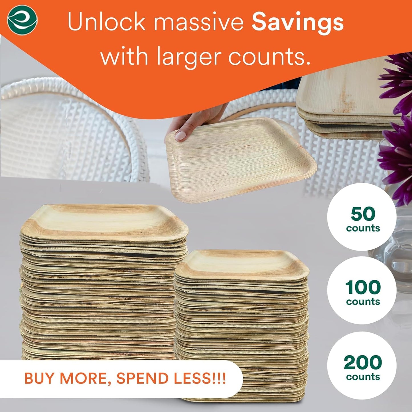 ECO SOUL Compostable 7 & 10 Inch Palm Leaf Square Plates (50 Count) Like Bamboo Plates | Biodegradable | Eco-Friendly, Microwave & Oven Safe - Party Pack