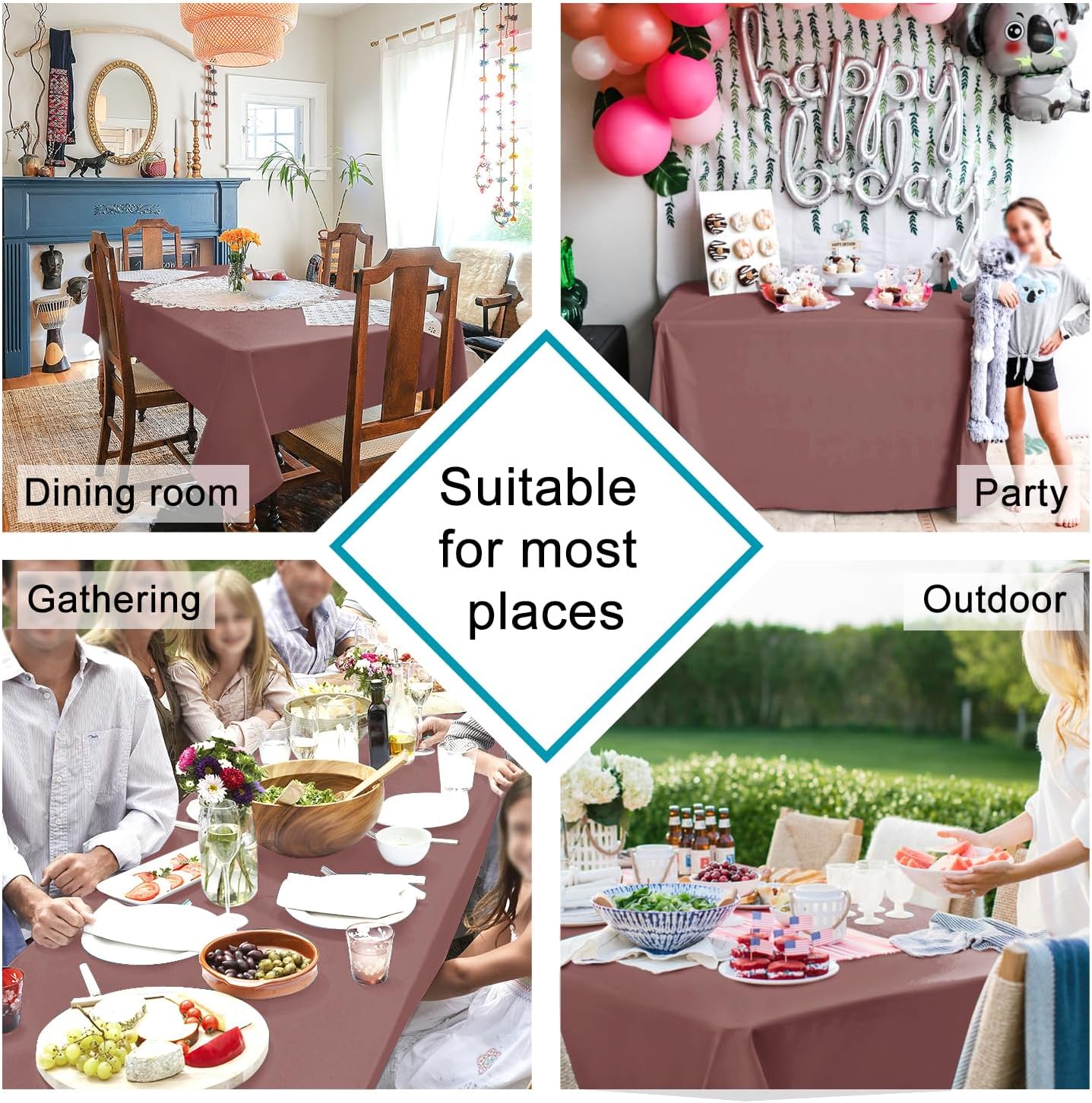 Hiasan Dusty Rose Tablecloth for Rectangle Tables - Waterproof and Spillproof Washable Fabric Table Cloth for Dining Room Kitchen Party, 60 x 120 Inch