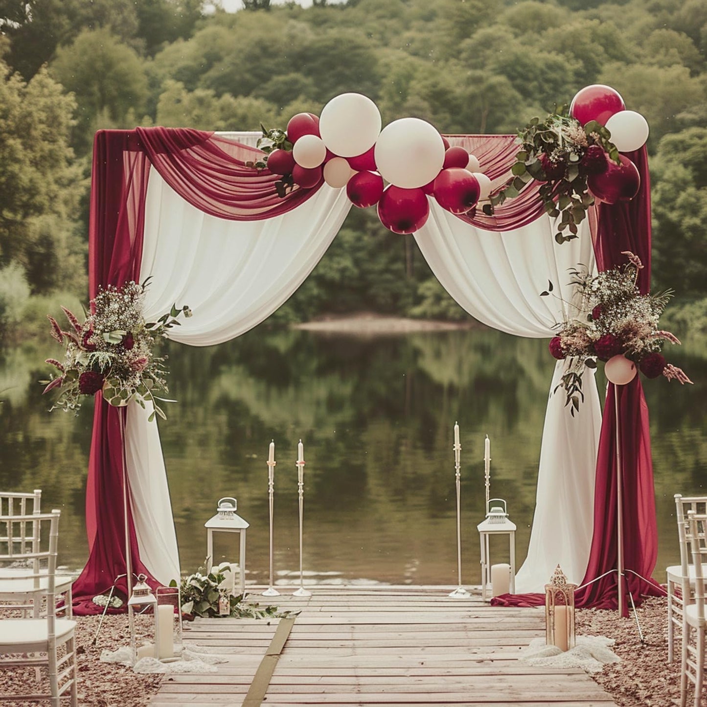 Wokceer Wedding Arch Draping Fabric 6 Panels 28.7" x 20FT Burgundy Drapes Sheer Fabric Backdrop Arch Draping Fabric for Wedding Ceremony Birthday Party Bridal Shower Decoration
