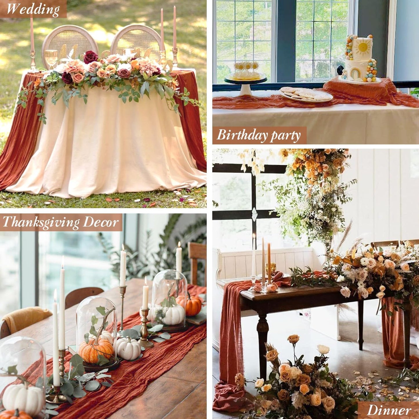 6 Pack Fall Table Runner Terracotta Cheesecloth Table Runner 10ft, Rustic Sheer Burnt Orange Gauze Cheese Cloth for Boho Wedding Decor Baby Shower Thanksgiving Table Decor