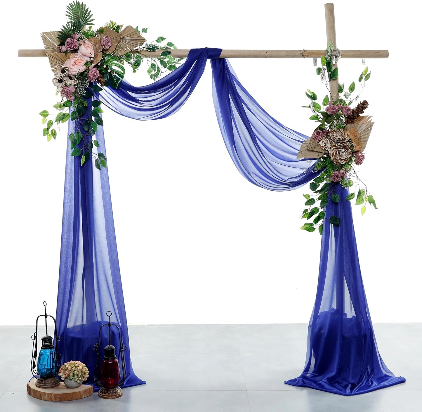 VDS Pack of 3 Panel (30 Inch X 20 Feet) Wedding Arch Draping Fabric Sheer Chiffon Fabric Drapery for Wedding Ceremony Reception Swag Backdrop Canopy Chuppah ARBO Altars Decoration (Royal Blue)