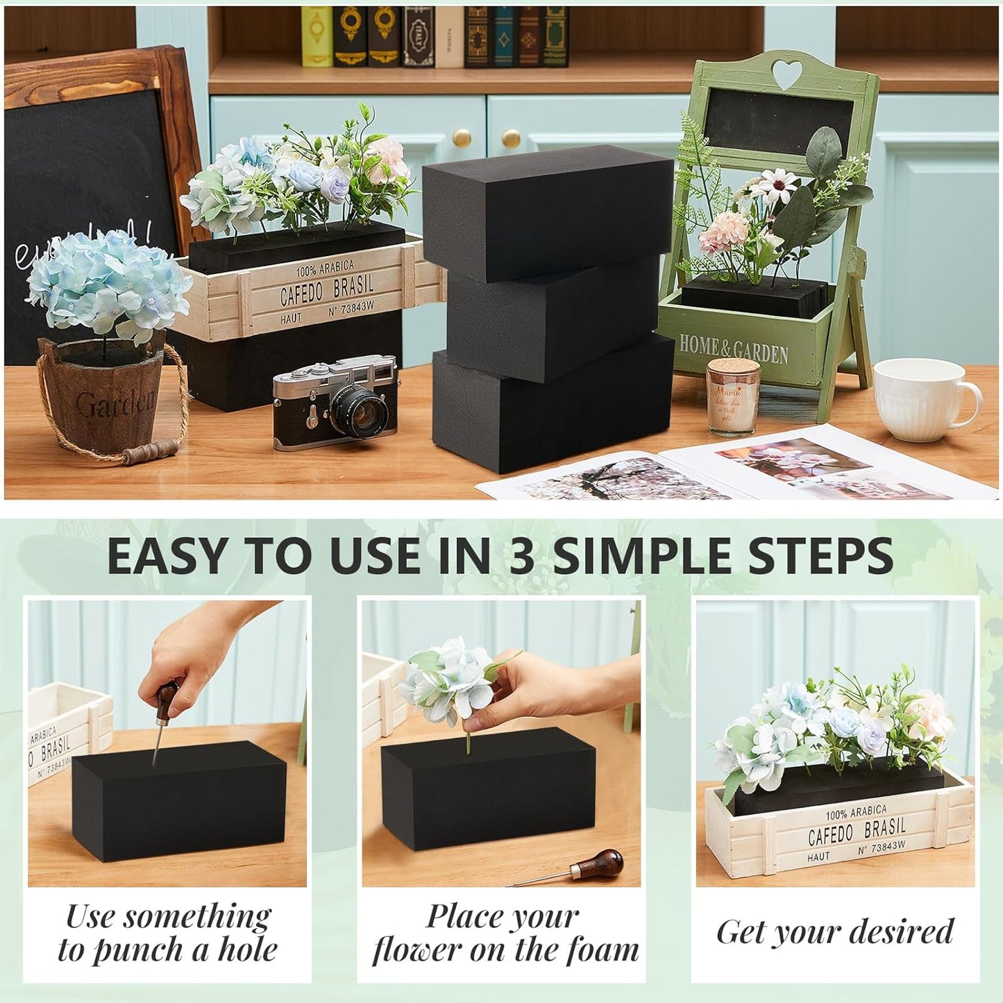 Lallisa 12 Pcs Reusable Floral Foam Blocks Water Weather Resistant Dry Floral Foam for Artificial Flower Arrangements Outdoor Flower Boxes Outside Hanging Planters Wedding Home Decor (6 x 3 x 2.5'')