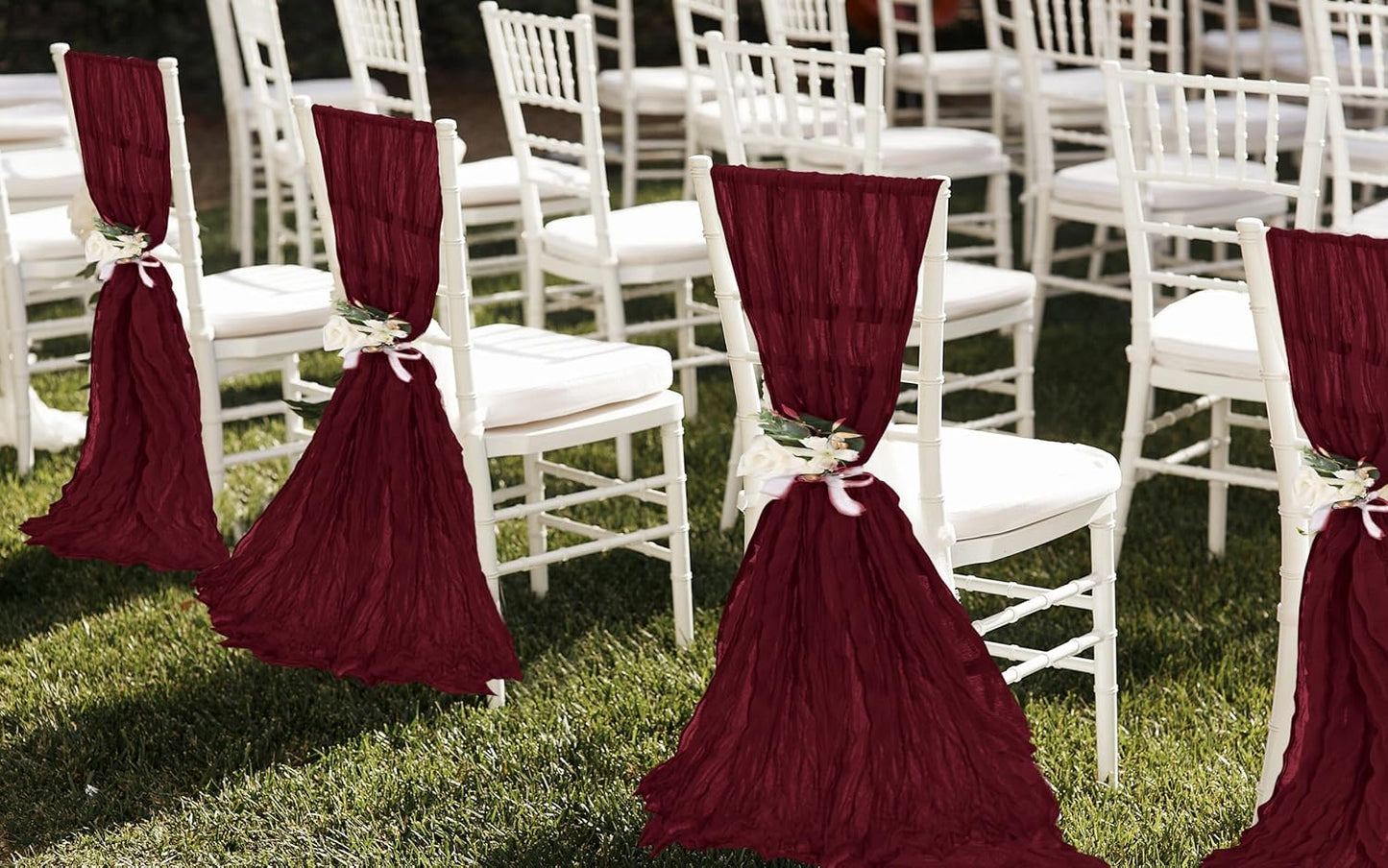 50 PCS Cheesecloth Chair Sashes, Bows Designed ChairSashes, 15.7x70 inch Chair Sashes for Aisle Decorations Universal Chairs Cover Decoration for Wedding Reception Party Banquet (Burgundy)