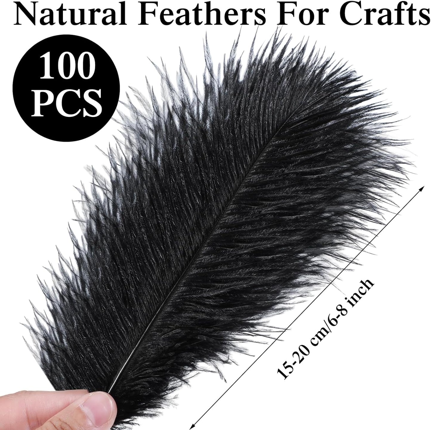 Crowye 100 Pcs Ostrich Feathers Bulk for Centerpieces Craft Ostrich Feathers for Vase Wedding Masquerade Party Home Costume Decorations (6-8 Inch,Black)