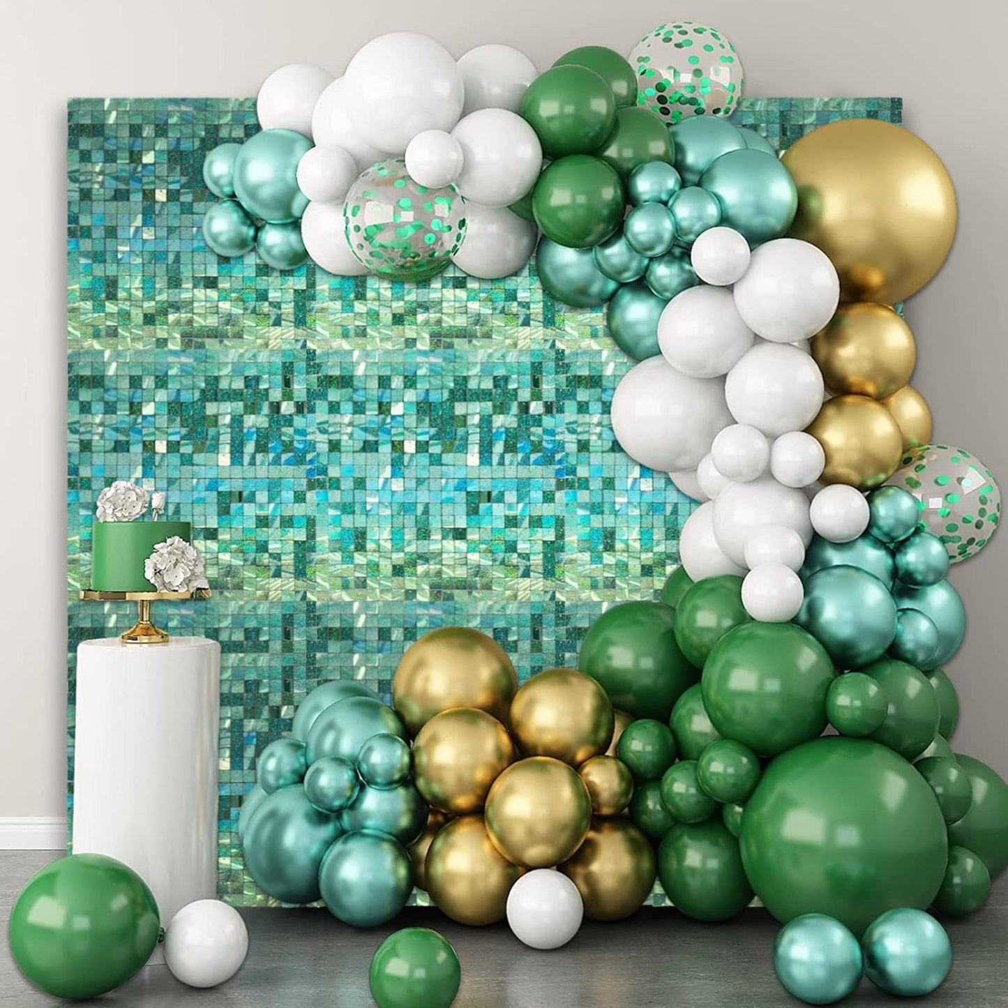 24PCS Light Green Shimmer Wall Backdrop, Laser Square Sequin Photo Backdrops Panel, Glitter Wall Background for Birthdays, Weddings, Christmas, Engagements, Disco Bachelorette Party Decor (4FTx6FT)