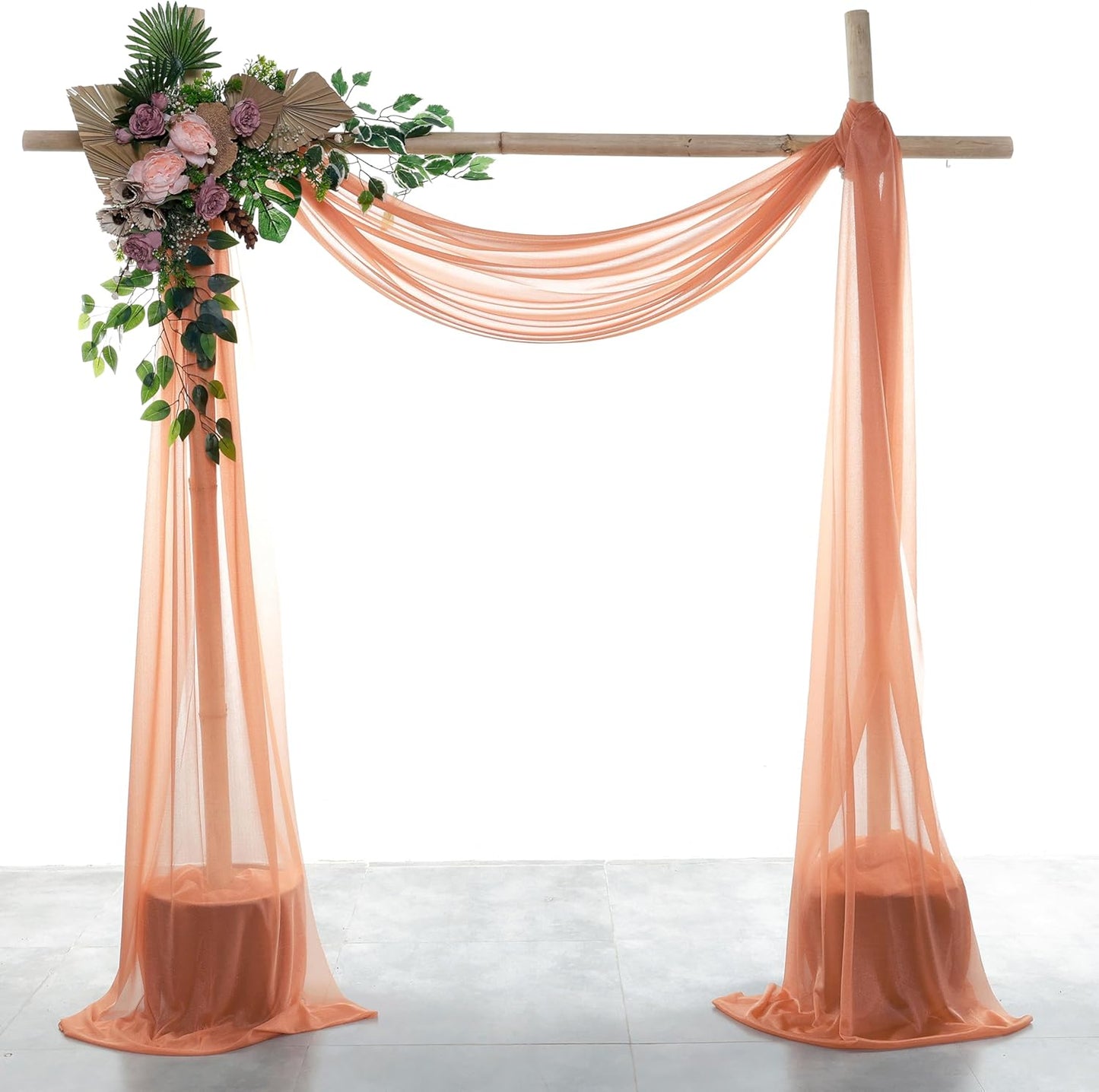 VDS Pack of 4 Panel (30 Inch X 20 Feet) Wedding Arch Draping Fabric Sheer Chiffon Fabric Drapery for Wedding Ceremony Reception Swag Backdrop Canopy Chuppah ARBO Altars Decoration (Coral Peach)