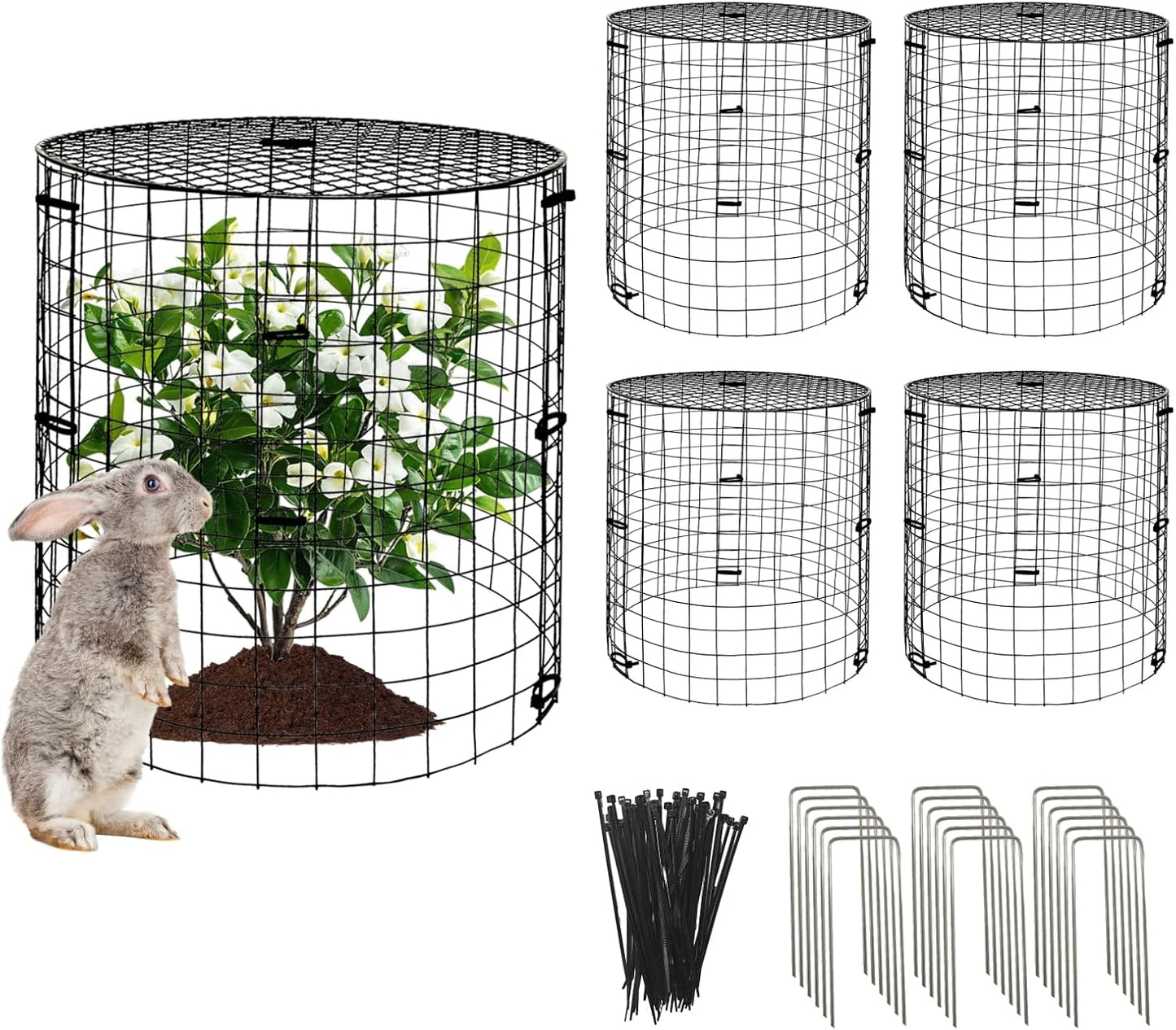 5 Packs Garden Plant Protectors from Animals,Metal Plant Cage Chicken Wire Cloche with Ground Stakes and Nylon Tie,Garden Plant Protectors for Flower Vegetable to Keep Animals Out-11.8"x 12.6"