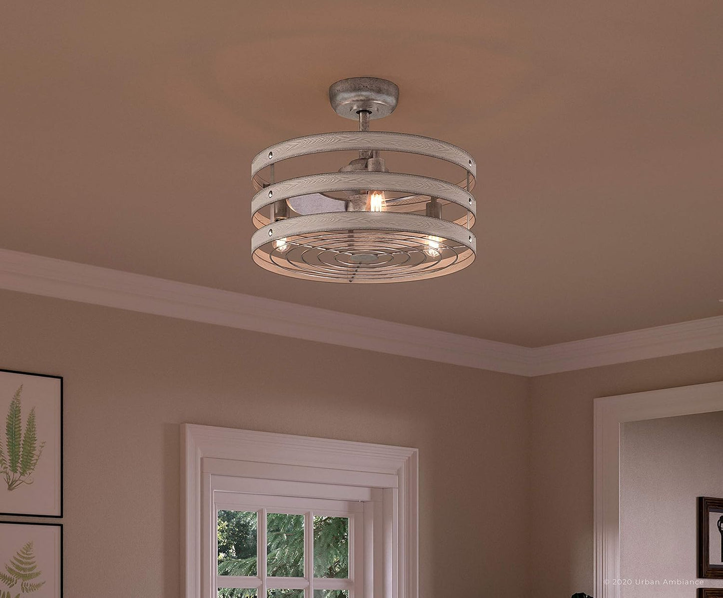 Urban Ambiance Luxury Modern Farmhouse Indoor Ceiling Fan, Small Size: 18.1" H x 23.5" W, with Modern Style Elements, Galvanized Steel Finish, UHP9030 from the Adelaide Collection