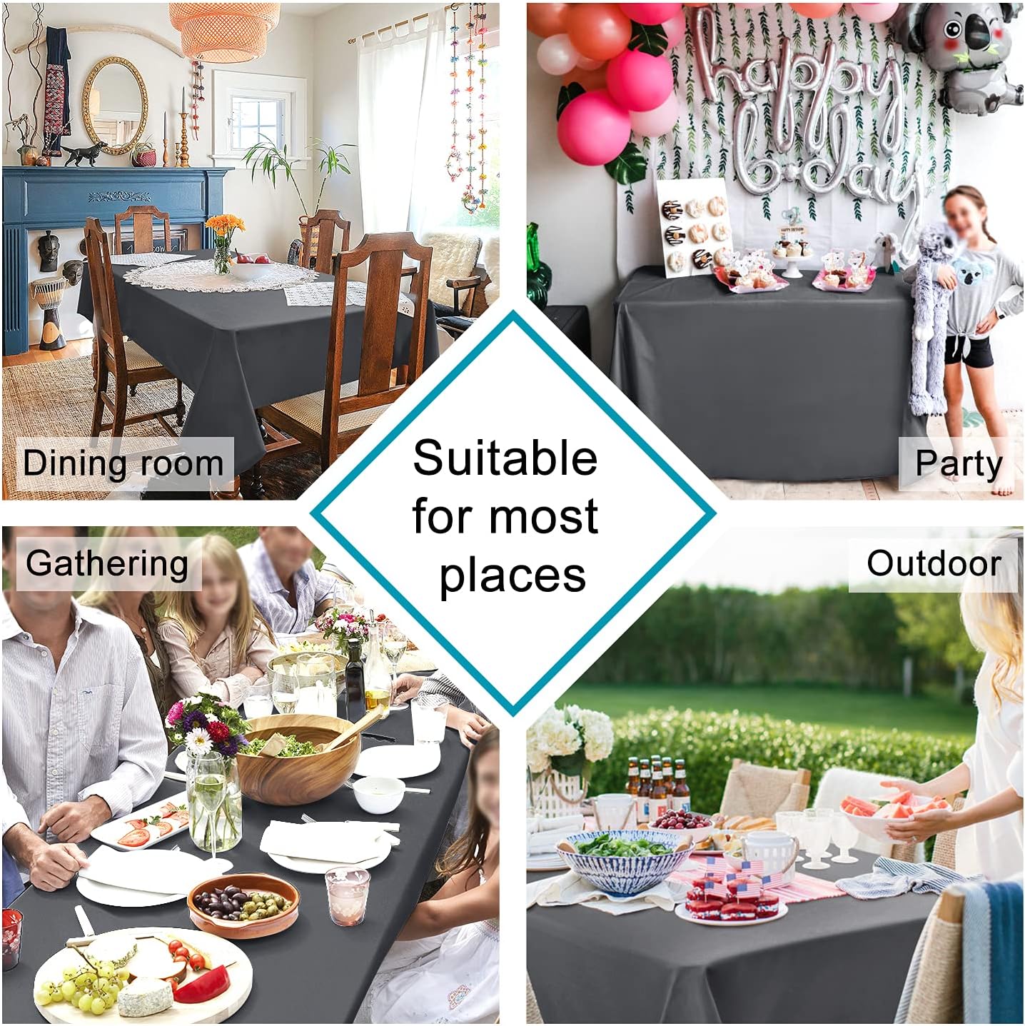 Hiasan 2 Pieces Square Tablecloth - Waterproof and Spillproof Dining Room Washable Polyester Table Cloth for Dining Room, 54 x 54 Inch, Grey
