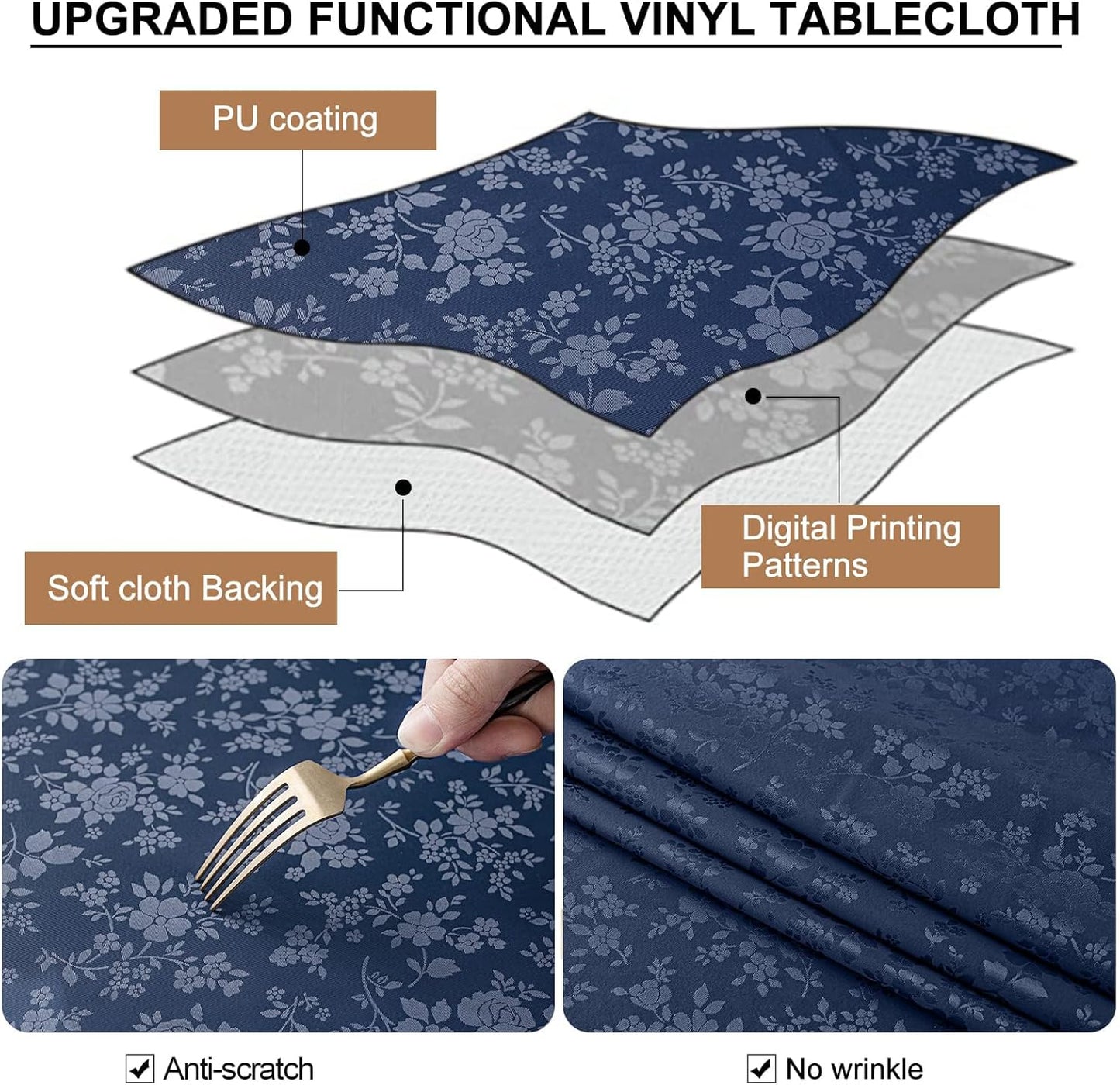 Smiry Rectangle Table Cloth, Waterproof Heavy Duty Vinyl Tablecloth, Wipeable Washable Table Cover for Kitchen and Dining Room (Navy Blue, 54" X 108")