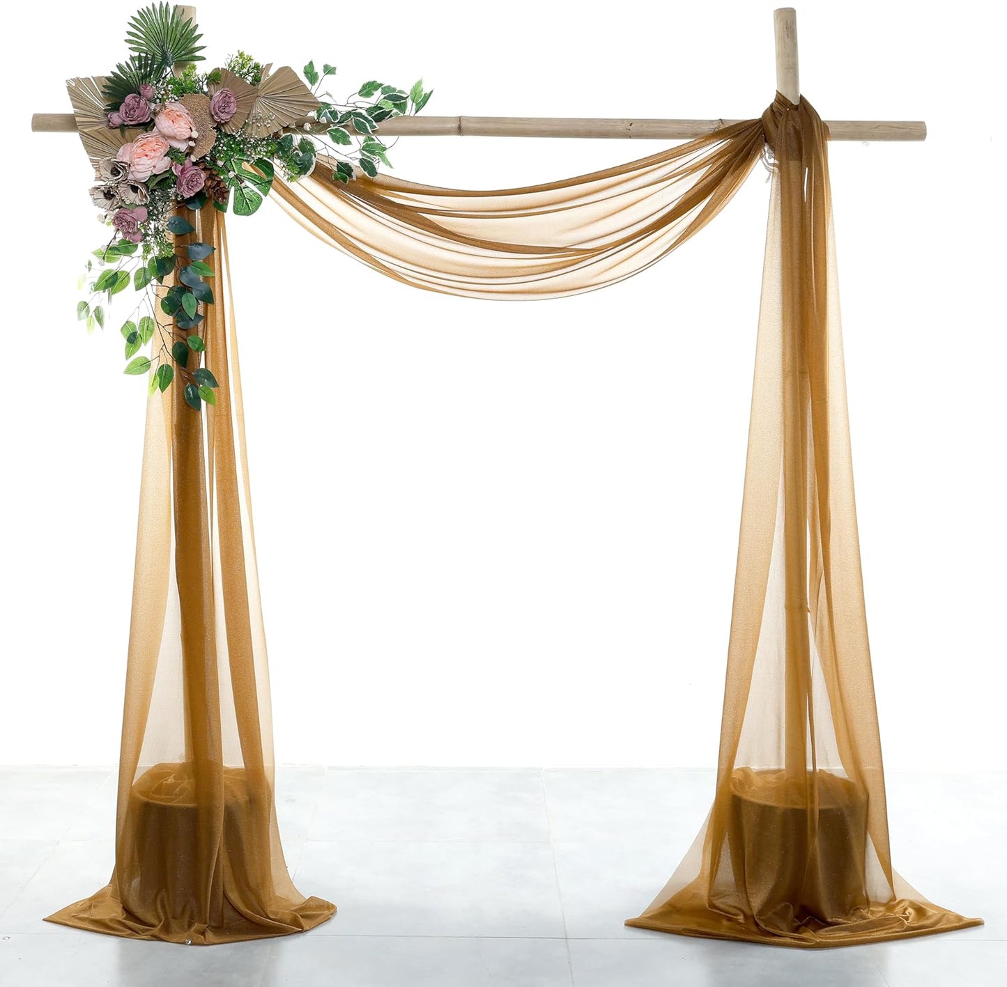 VDS Pack of 2 Panel (30 Inch X 40 Feet) Wedding Arch Draping Fabric Sheer Chiffon Fabric Drapery for Wedding Ceremony Reception Swag Backdrop Canopy Chuppah ARBO Altars Decoration (Mocha)
