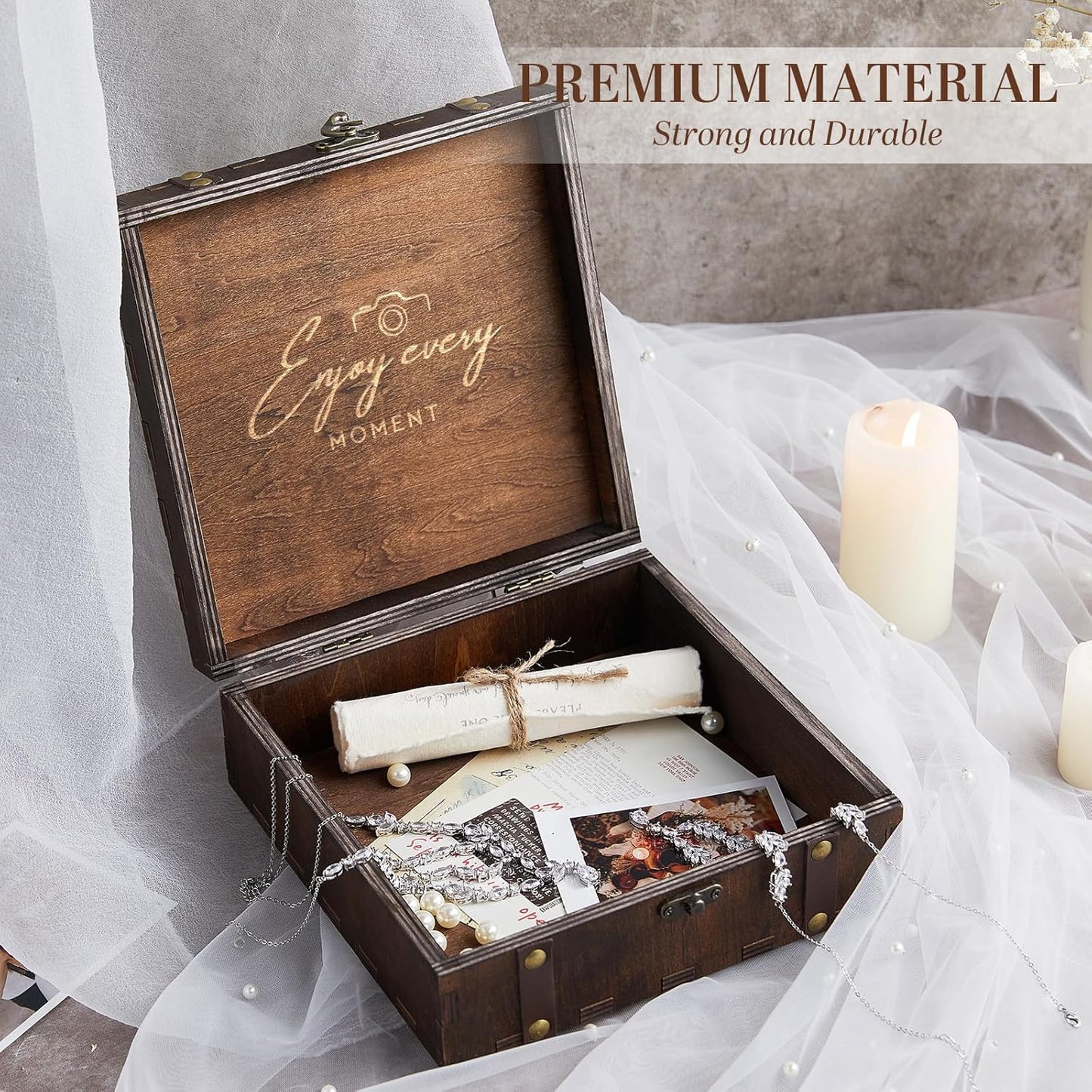 AW BRIDAL Wedding Keepsake Box for Memories, Engraved Wooden Decorative Box, Bridal Shower Presents for Bride Bachelorette, Wedding Gifts for Couples, Engagement Gift for Newly Engaged Couple