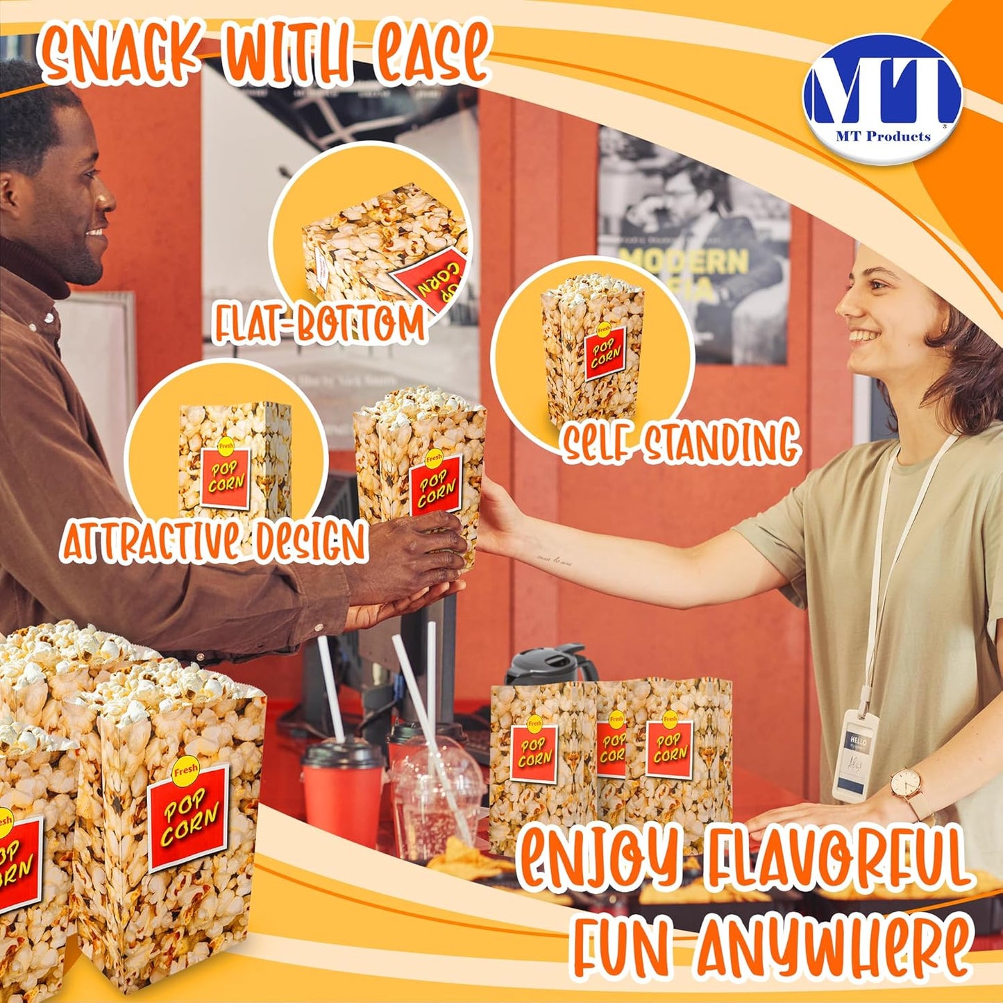 MT Products Popcorn Bags 4 oz. - Large Individual Popcorn Holder - Pack of 50