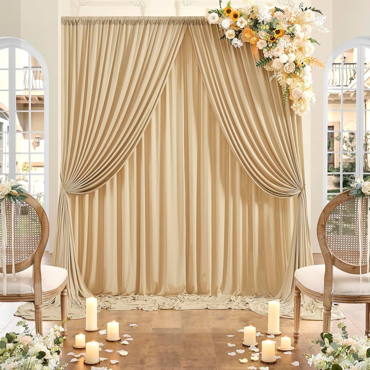 10ft x 10ft Wrinkle Free Beige Backdrop Curtain for Wedding Parties, Thick Polyester Photo Backdrop Drapes for Baby Shower Engagement Birthday Party Backdrop Stand,5ft x 10ft 2 Panels