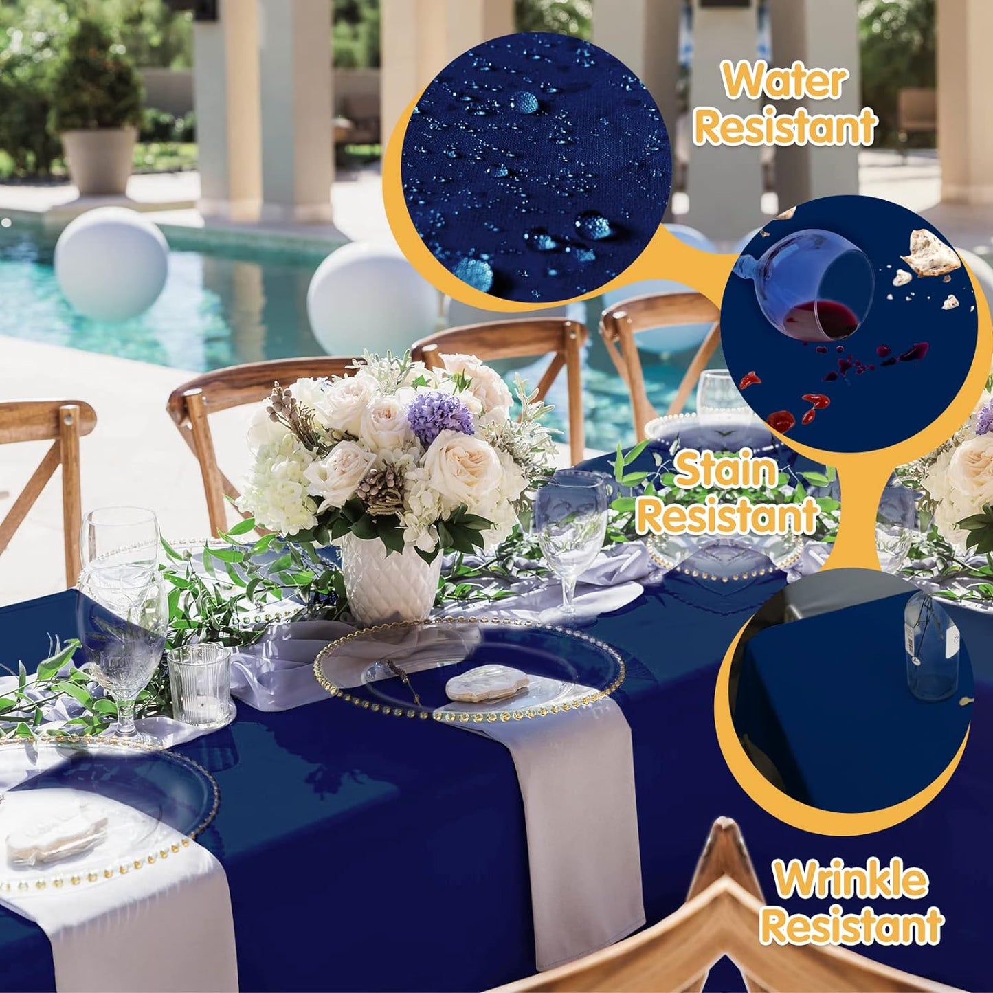BRILLMAX 6 Pack Navy Blue Tablecloths for 6 Foot Rectangle Tables 90 x 132 Inch - 6ft Rectangular Bulk Linen Polyester Fabric Washable Cloth Cover for Wedding Reception Banquet Birthday Party