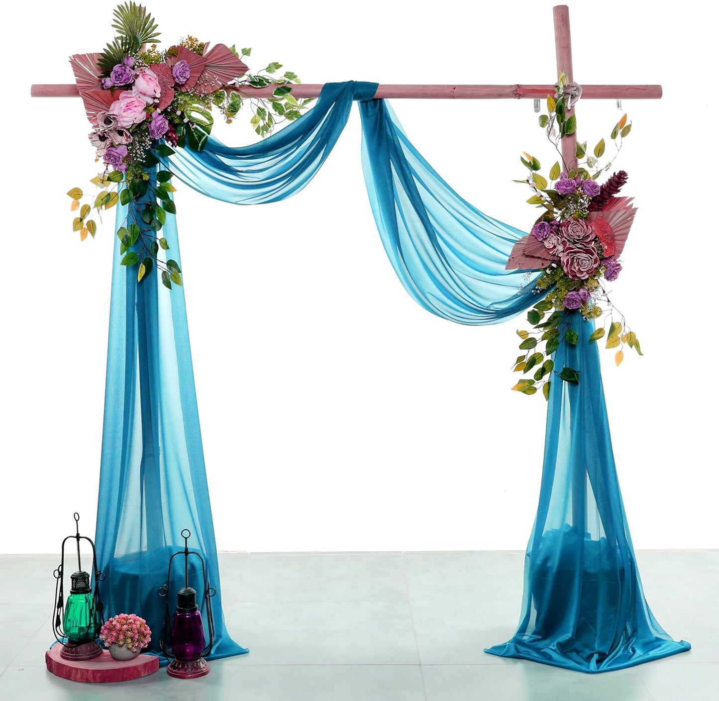 VDS Pack of 2 Panel (30 Inch X 30 Feet) Wedding Arch Draping Fabric Sheer Chiffon Fabric Drapery for Wedding Ceremony Reception Swag Backdrop Canopy Chuppah ARBO Altars Decoration (Dark Teal)