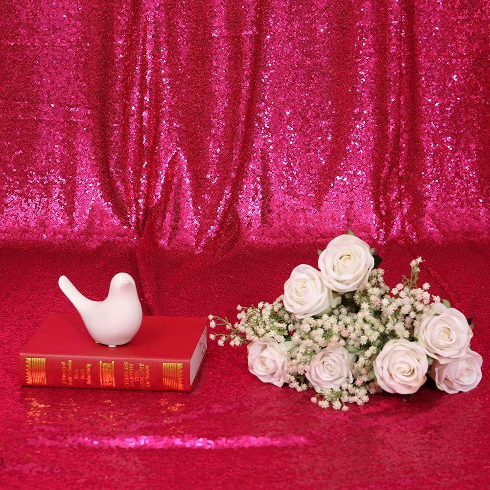 Eternal Beauty Hot Pink Sequin Backdrop, 6x8 Ft Glitter Background Curtains for Shimmer Photography Party Wedding Birthday Back Drop Decor