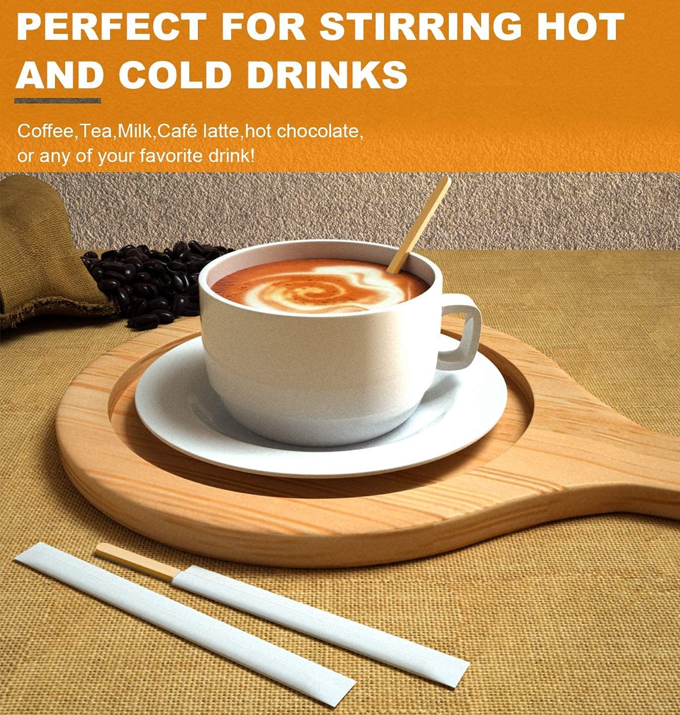 5×1000Pcs Disposable Wood Coffee Stir Sticks Stirrers Individually Paper Wrapped Coffee Tea Beverage Stirrers Stirrings 5.5 Inch,140mm