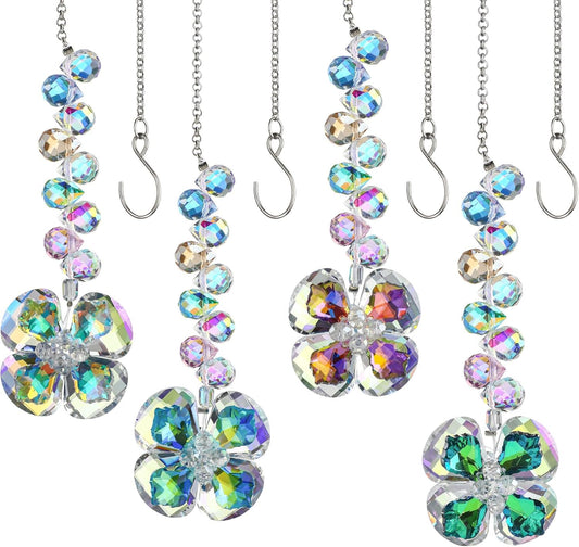 HDCRYSTALGIFTS 4pcs Four Leaf Clover Sun Catchers with Crystals Rainbow Prisms Window Suncatcher Hanging Indoor Decorations, St Patricks Day Accessories Spiritual Gifts for Women, Mom, Family, Friends