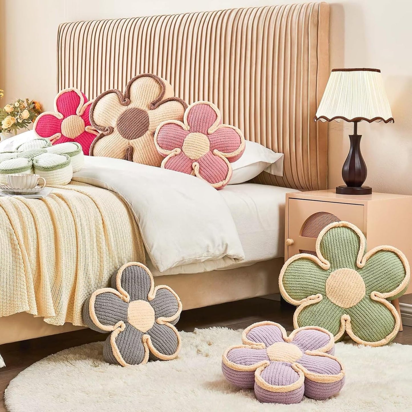 Soft Flower Shaped Floor Cushion, Decorative Throw Pillow, Cute Seating Cushion, Plush Pillows for Sofa Couch Bed (17.7 Inch, Hot Pink)