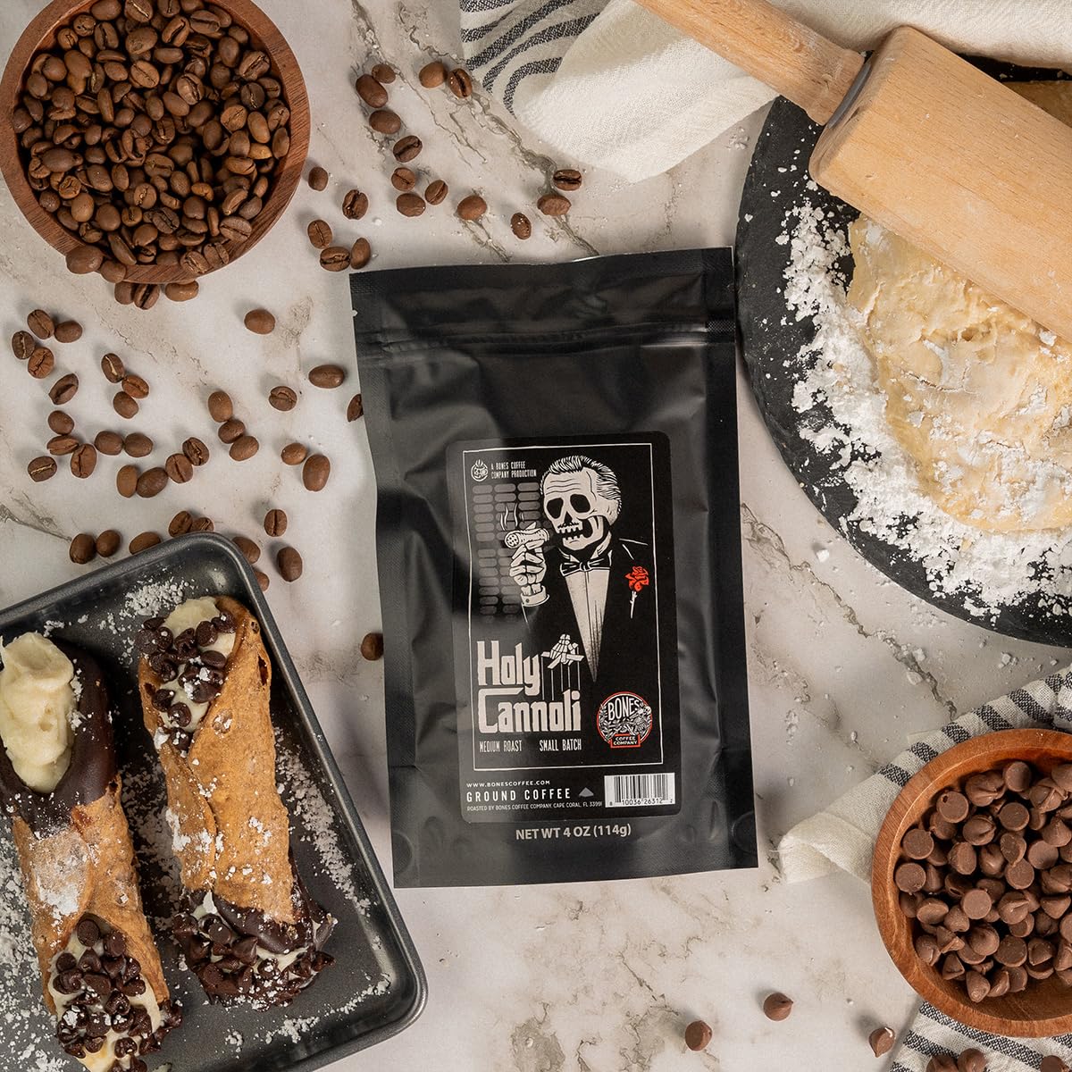Bones Coffee Company Favorite Flavors Sample Pack Box Set with Specialty Coffee Mug, 5 Assorted Single-Origin Low Acid Medium Roast Arabica Beans Flavored Coffee Gifts, 4 oz Pack of 5 Ground