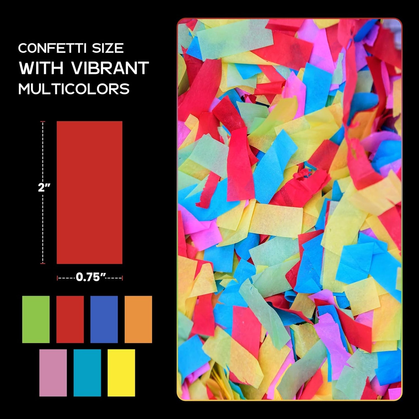 Multicolor Biodegradable Confetti - Rectangular Fluttering Tissue Paper Confetti for Cannon and Launcher use - Best for Gender Reveal, Birthday, Wedding, and Parties - 1 lb, 16 oz