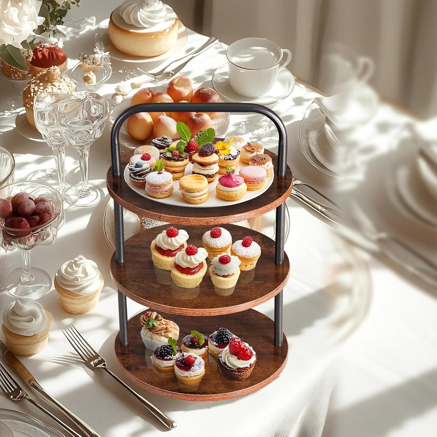Cupcake Stand, Tower-Style for 50 Cupcakes - Large 3-Tier Dessert Table Display & Serving Tray Set, Tiered MDF Cake Stand for Wedding Birthday Baby Shower (1 Pack)