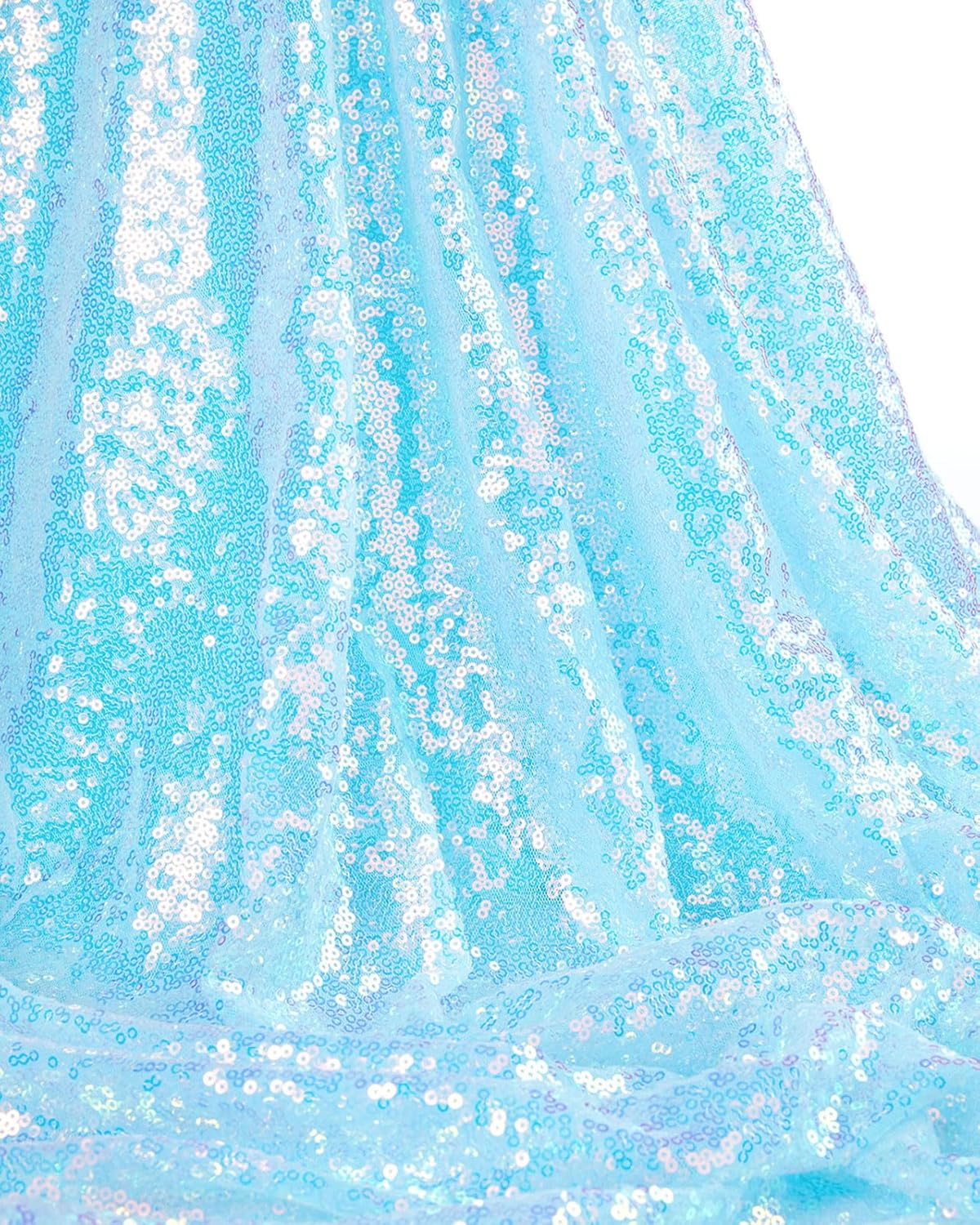 QueenDream Sequin Iridescent Tablecloth 60x102 Inches Blue Sequin Table Overlay Mermaid Parties Cocktail Decor