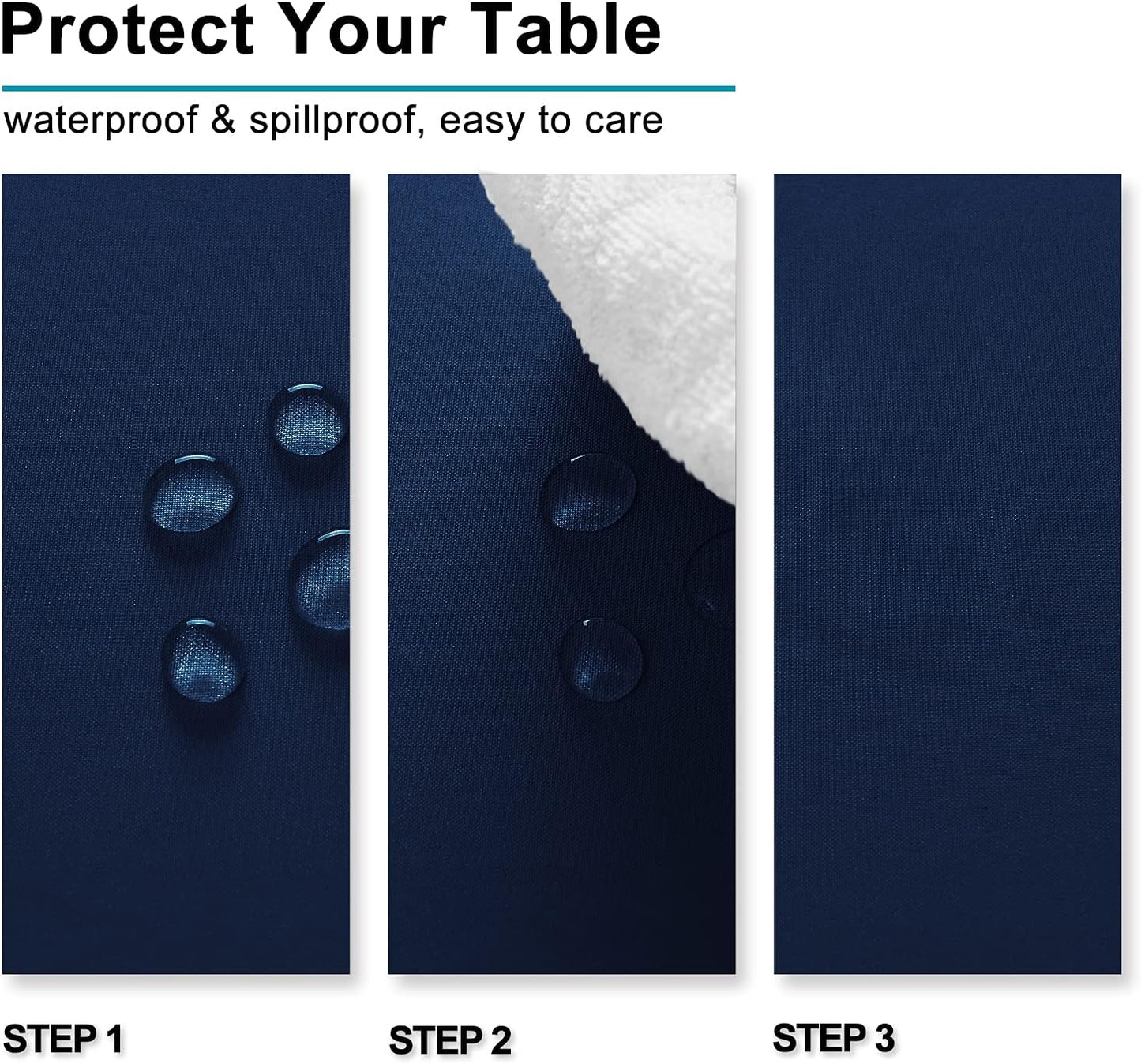 Hiasan Rectangle Tablecloth - Waterproof Washable Fabric Table Cloth for Wedding, Banquet, Gathering and Dining Room, 90 x 132 Inch, Navy Blue