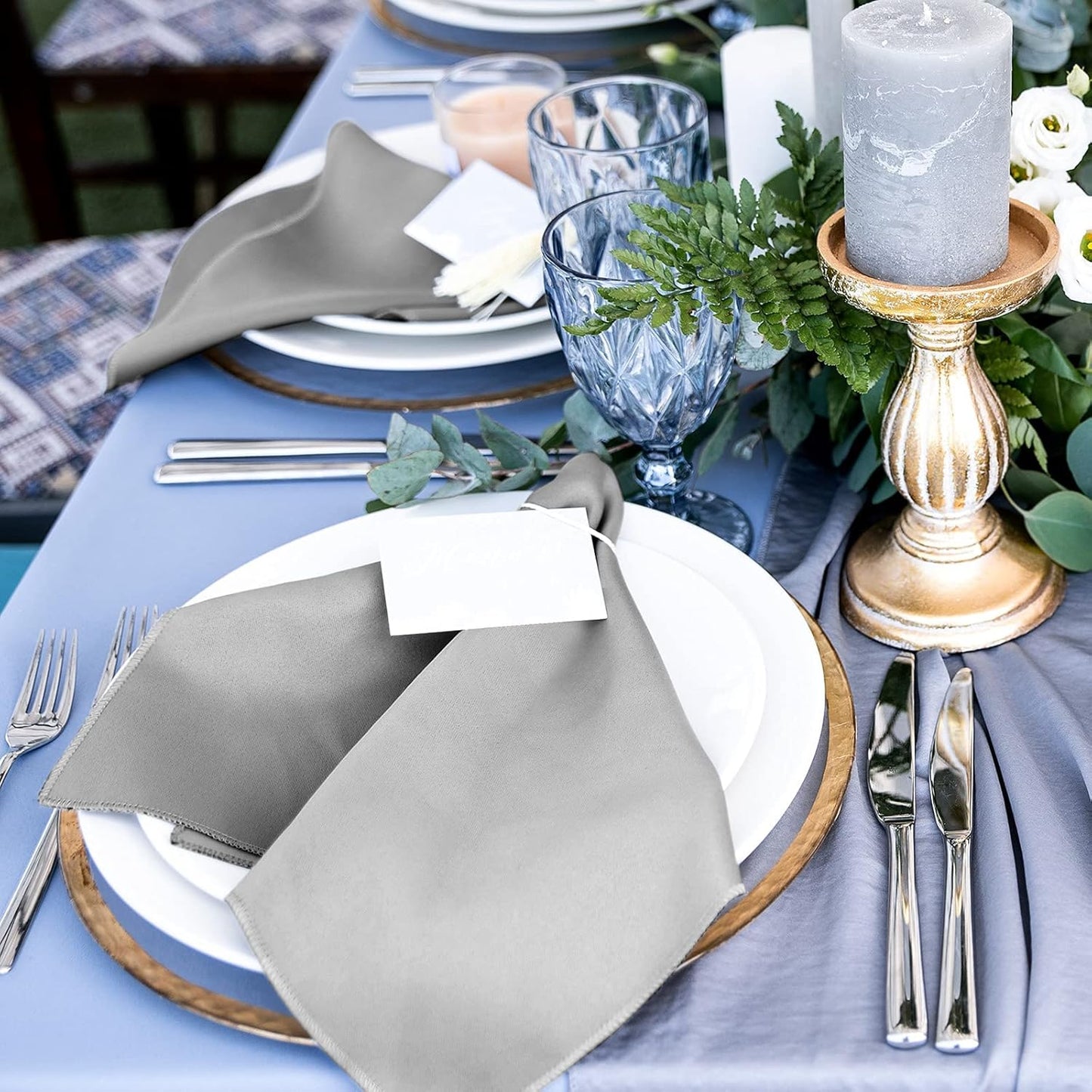ANECO 12 Pieces Satin Napkins Soft Dinner Napkins Square Table Napkins 17 x 17 Inches for Restaurant Weddings Party Dinner Decoration (Grey)