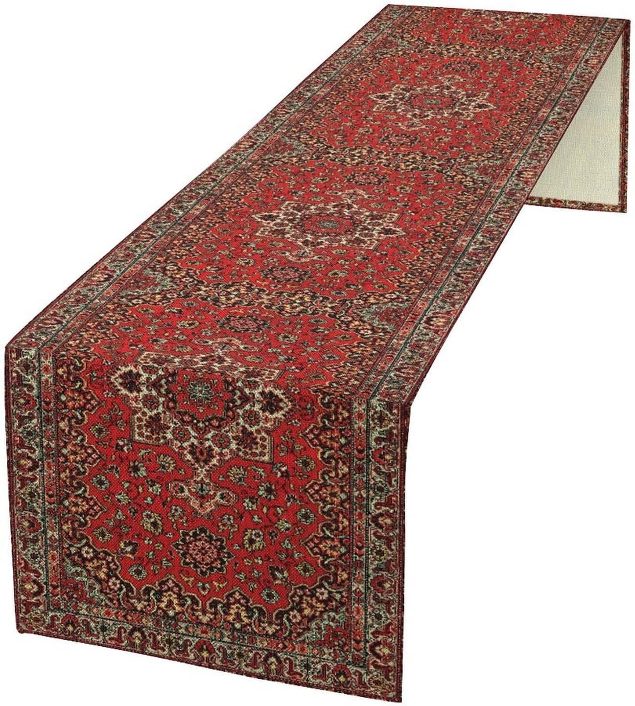 Vintage Boho Red Table Runner,Elegant Mid Century for Home Farmhouse Kitchen Table Dining Coffee Room Garden Party Wedding Decor 13x60in