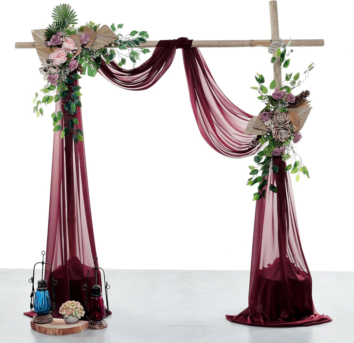 VDS Pack of 1 Panel (30 Inch X 40 Feet) Wedding Arch Draping Fabric Sheer Chiffon Fabric Drapery for Wedding Ceremony Reception Swag Backdrop Canopy Chuppah ARBO Altars Decoration (Burgundy)
