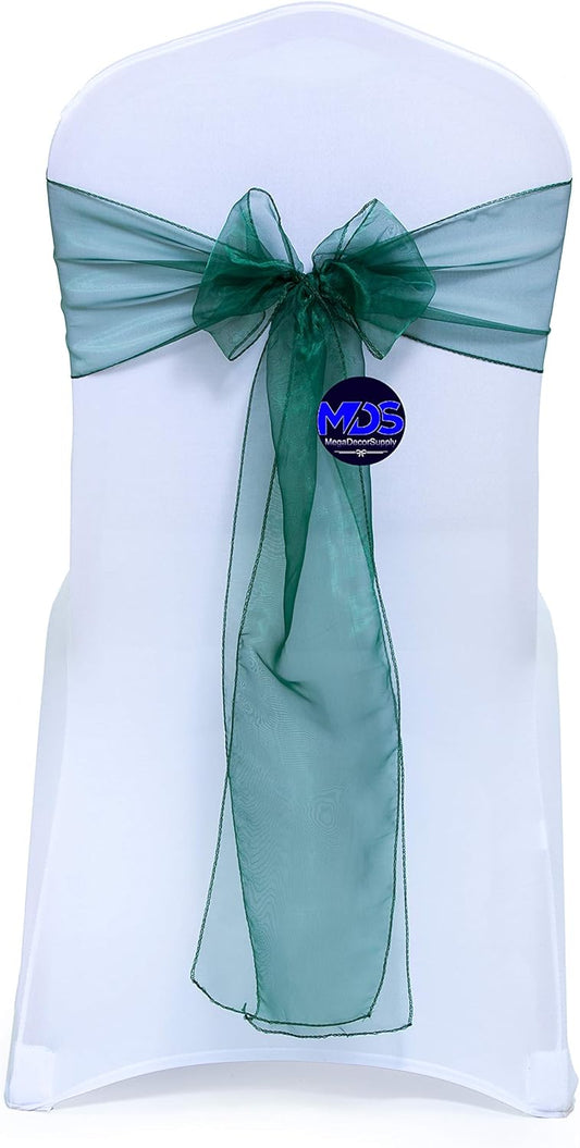 MDS Pack of 150 PCS Organza Chair Sashes Wider Dining Chair Bows Ribbon Tie Back for Wedding Party Birthday Bridal Shower Reception Event Banquet Home Chair Cover Decoration - Hunter Green