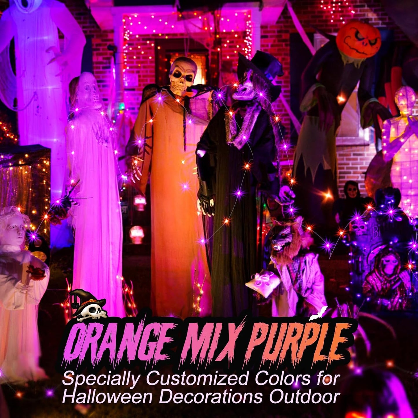 ZGWJ 12 Pack Fairy Lights Battery Operated, 7ft 20 Mini LED Fairy String Lights Silver Wire 3 Modes for DIY, Parties, Wedding, Bedroom, Halloween Christmas Decoration Orange& Purple
