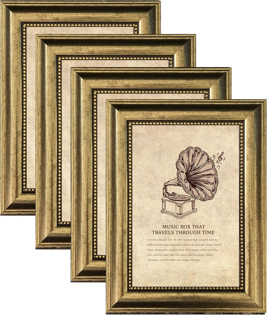 4x6 Picture Frame with Real Glass, 4 set Ornate Vintage Picture Frames for Wall or Tabletop Display, Gold 4 x 6 Frame for Wall home best gift