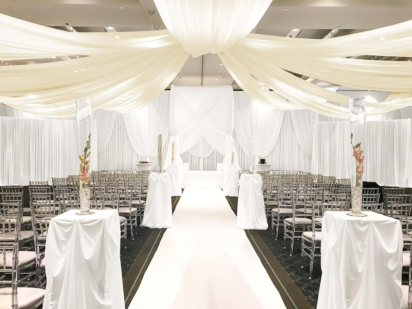 6 Panels Ivory Ceiling Drapes for Wedding, 5ftx15ft Ceiling Drapes Cheesecloth Sheer Fabric Curtain Wedding Arch Draping Fabric Romantic Ceiling Decorations for Weddings Party Ceremony Stage
