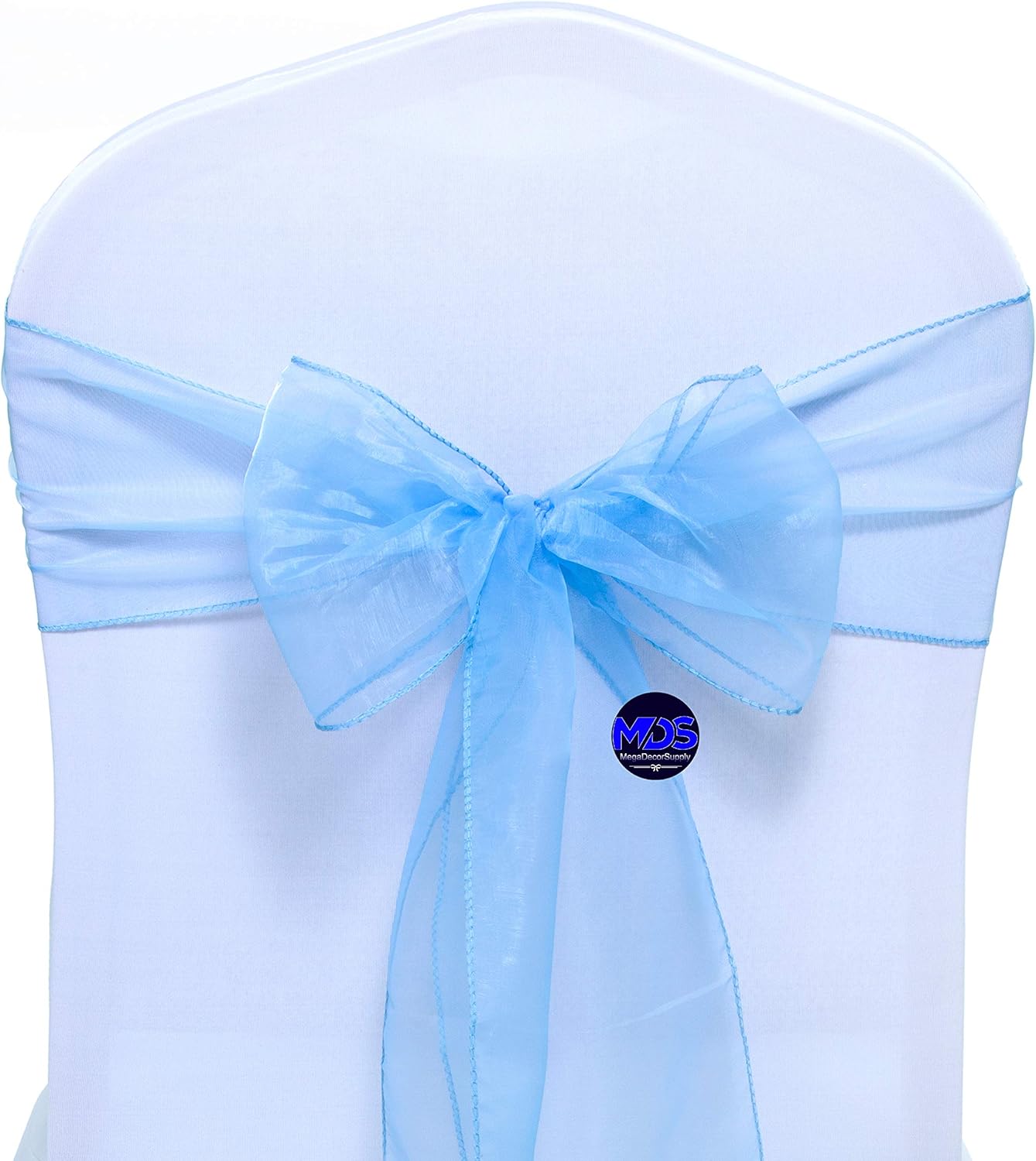 MDS Pack of 75 PCS Organza Chair Sashes Wider Dining Chair Bows Ribbon Tie Back for Wedding Party Birthday Bridal Shower Reception Event Banquet Home Chair Cover Decoration - Baby Blue