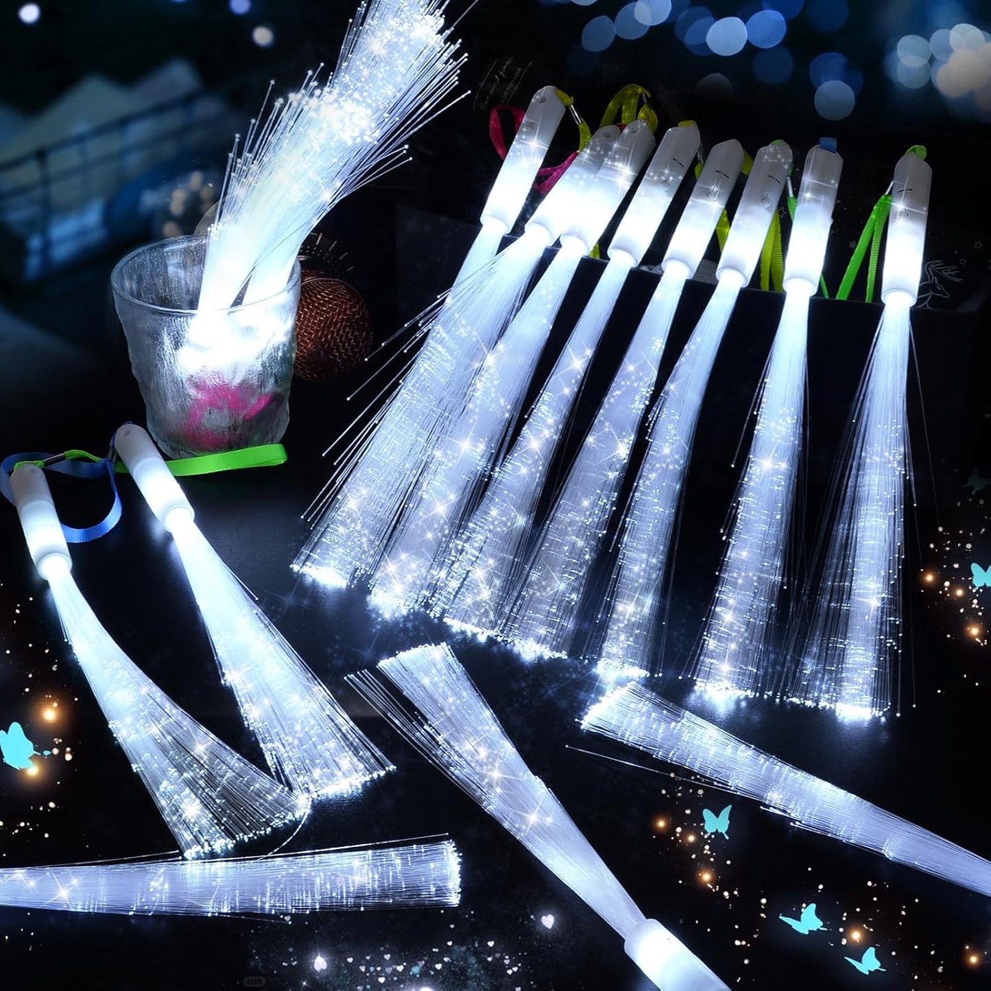76 PCS White Fiber Optic Sticks, LED Fiber Wands, Fiber Optic Wand with 3 Light Modes, Glow in the Dark Party Supplies, Wedding Party Supplies, for Wedding, New Year, Birthday, Carnival