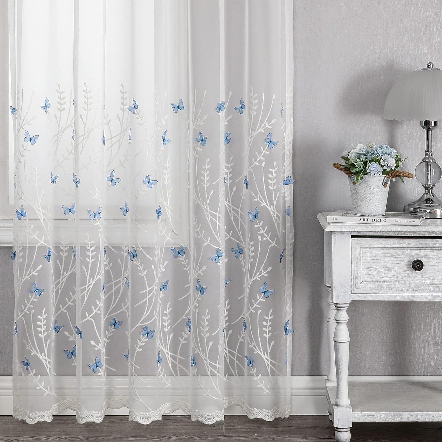 VISIONTEX White Sheer Voile Curtains, Decorative White Embossed Drip Rod Pocket Window Drapes for Home Kitchen, Living Room and Bedroom 54 x 63 Inch, Set of 2 Curtain Panels
