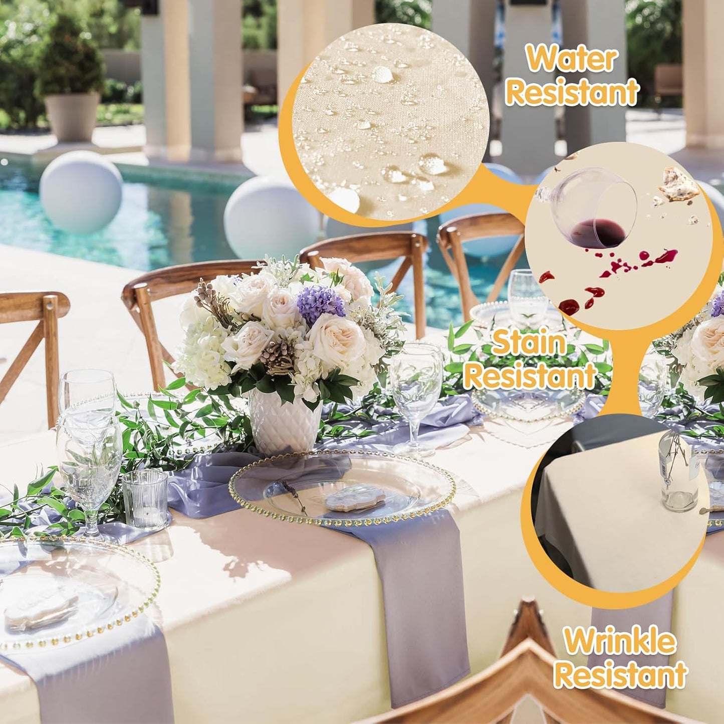 BRILLMAX 6 Pack Beige Tablecloths for 8 Foot Rectangle Tables 90 x 156 Inch - 8ft Rectangular Bulk Linen Polyester Fabric Washable Cloth Cover for Wedding Reception Banquet Birthday Party