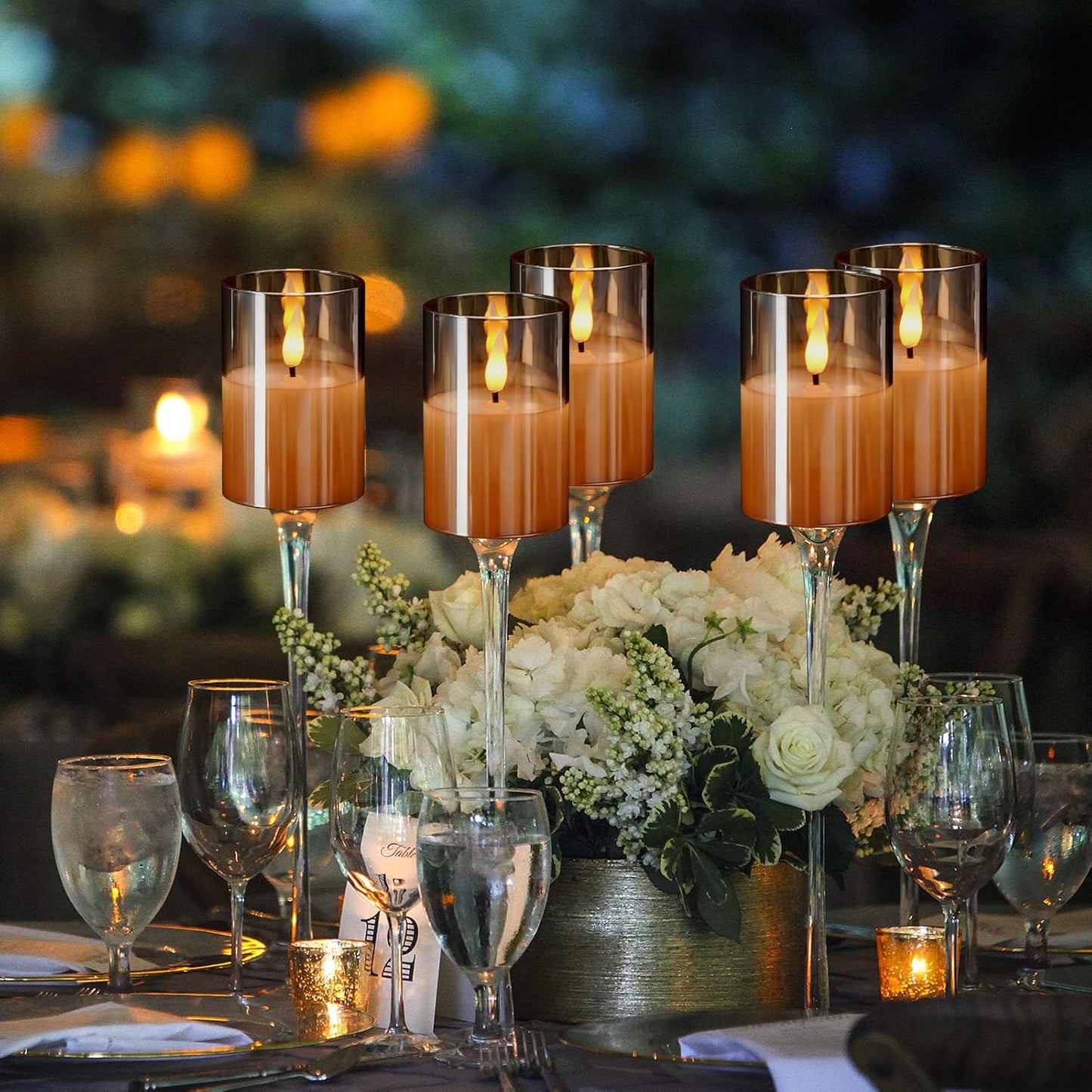 6Pack Glass Flickering Flameless Candles with Remote, 2"X3" Real Wax Votive Candles Battery Operated, Small Electric LED Candles for Wedding Home Decor, w/4 Timers+2 Lighting Modes [Gold]