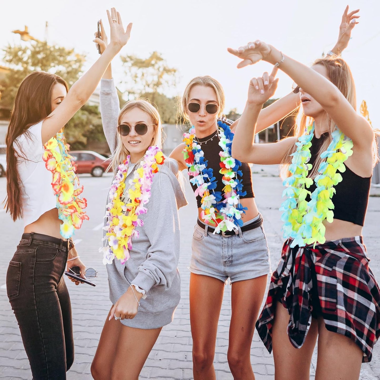 50PCS Hawaiian Leis, Leis for Luau Party Decor, Hawaiian Leis Colorful Tropical Theme Silk Flower Bulk, Hawaii Flower Lays Garland Summer Pool Birthday Party Favors Supplies Accessories